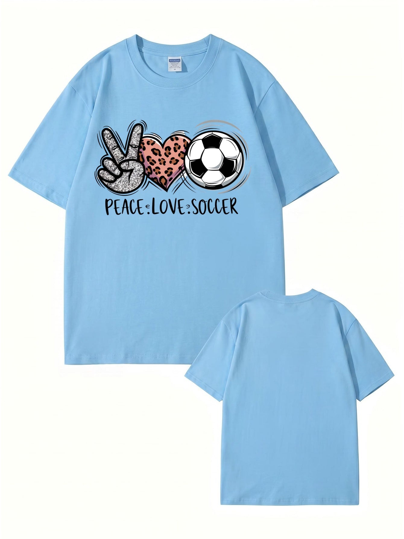 Peace Love Soccer Graphic Tee - Trendy Leopard Heart Sports Shirt