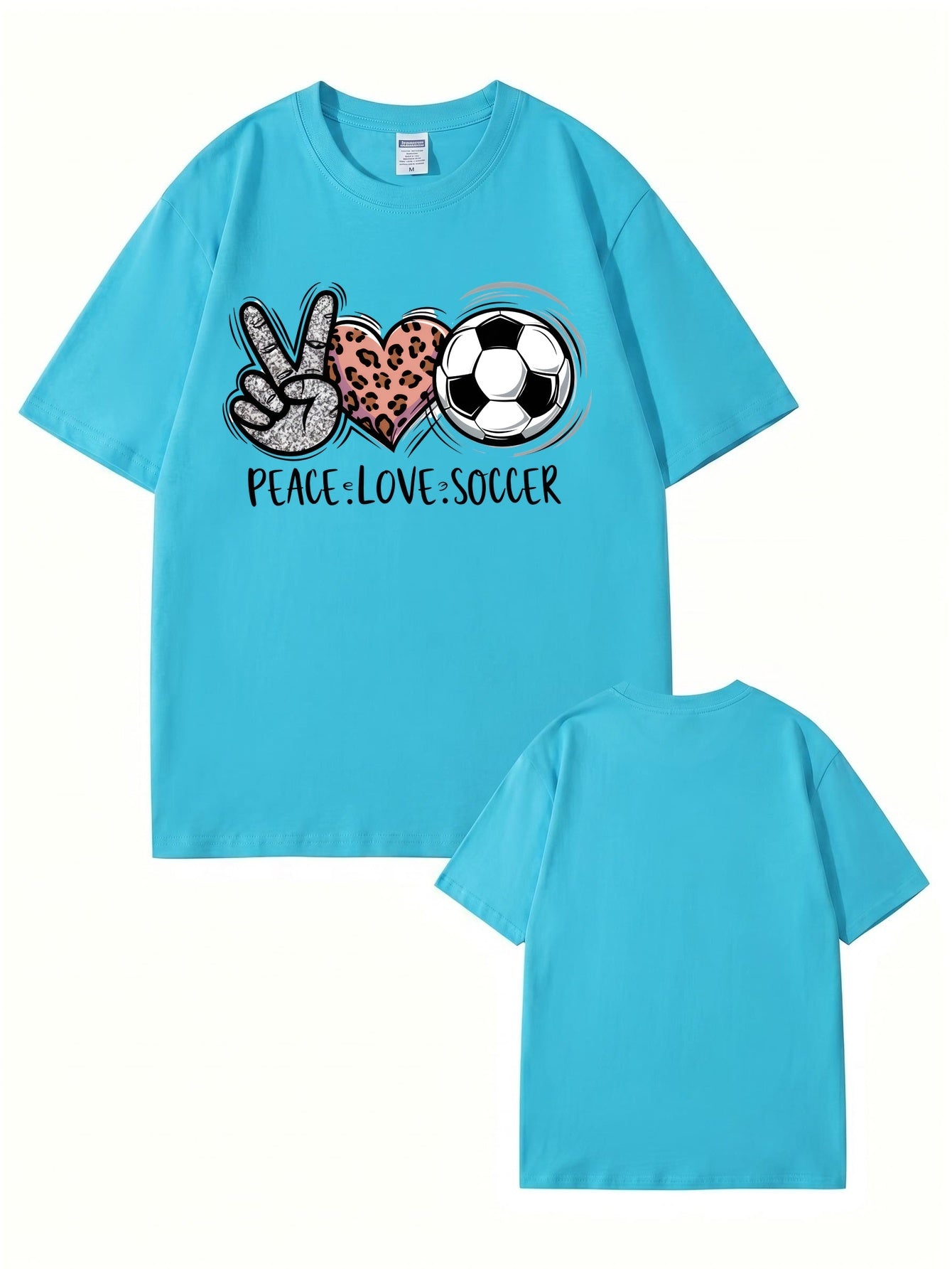 Peace Love Soccer Graphic Tee - Trendy Leopard Heart Sports Shirt