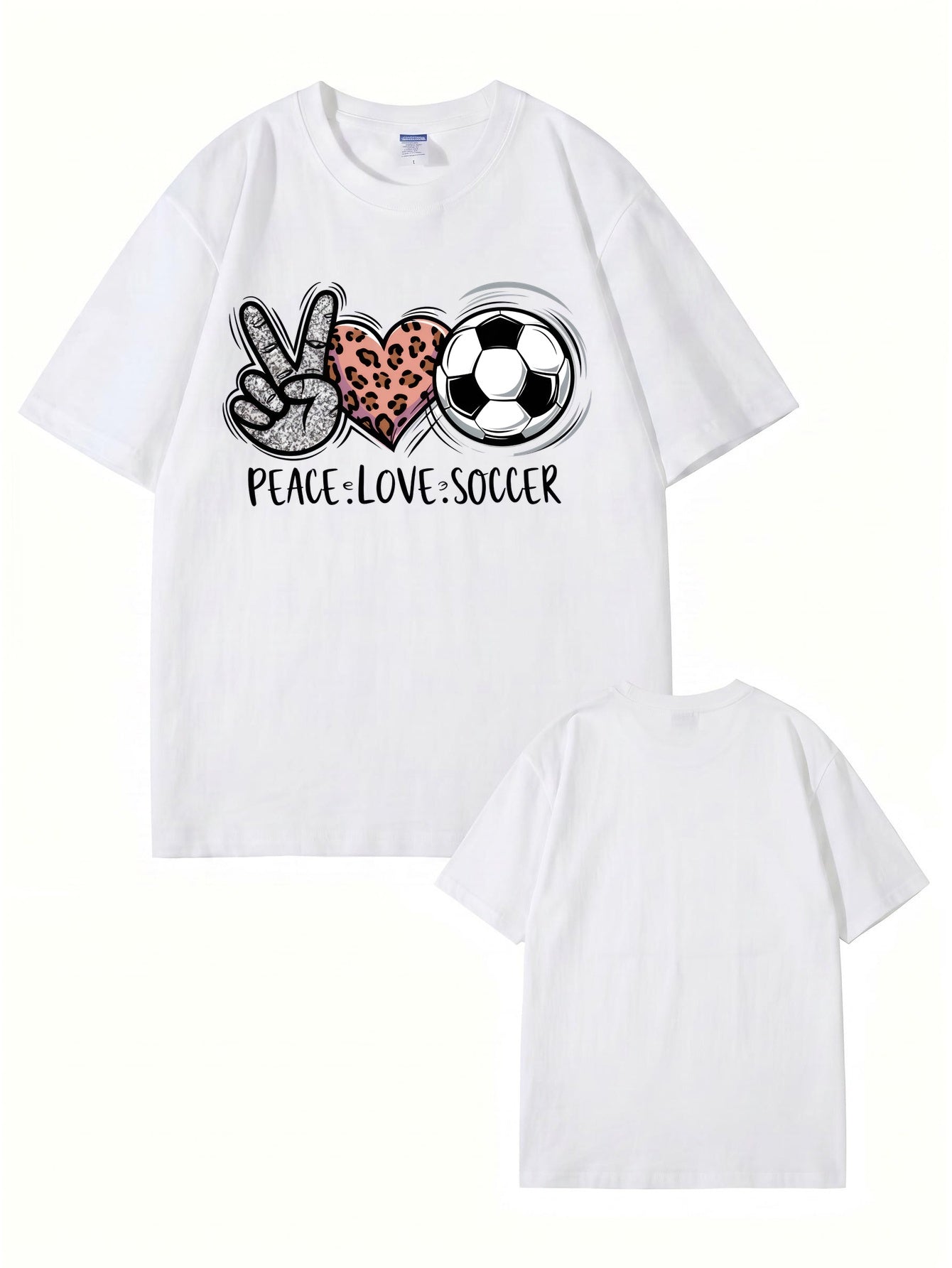Peace Love Soccer Graphic Tee - Trendy Leopard Heart Sports Shirt