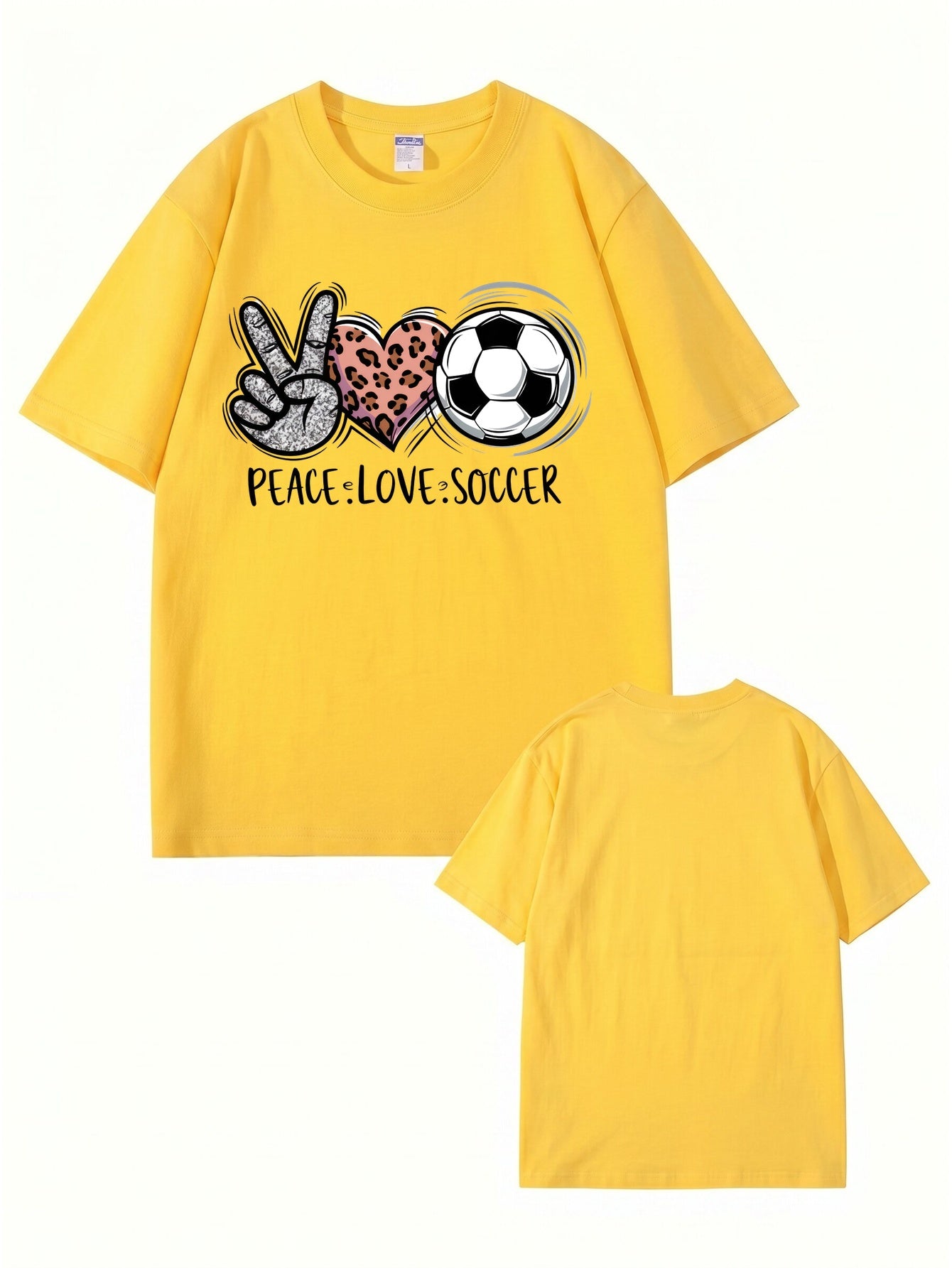 Peace Love Soccer Graphic Tee - Trendy Leopard Heart Sports Shirt