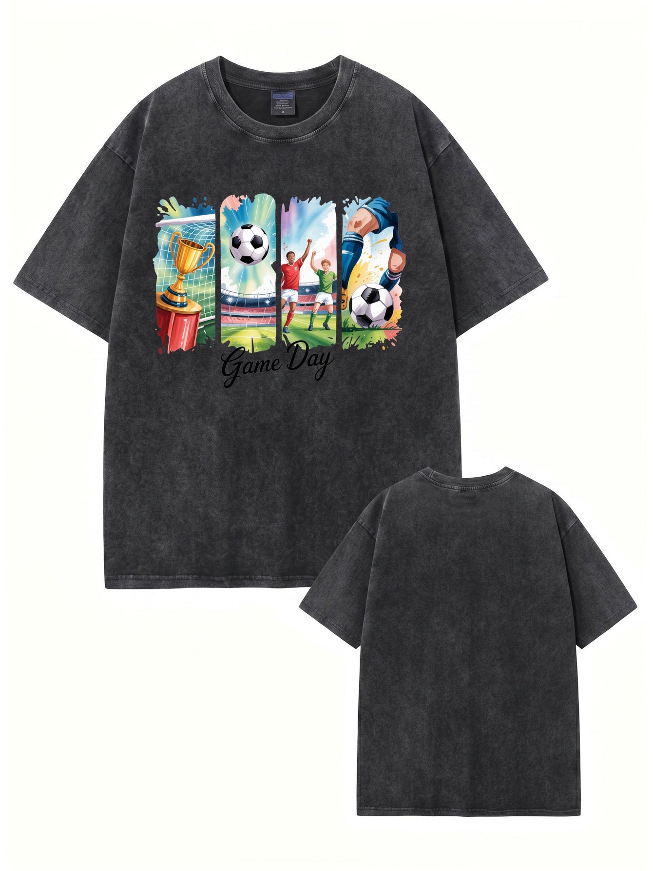 Vintage Washed Game Day Soccer Graphic T-Shirt - Heavyweight Cotton Tee