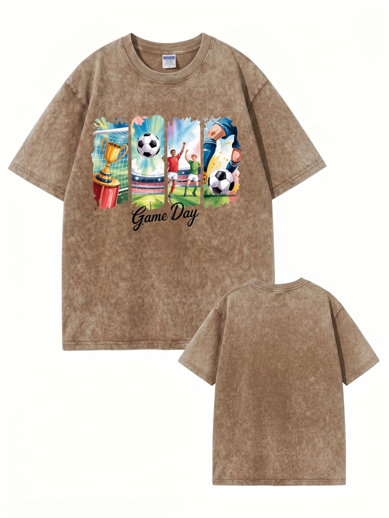 Vintage Washed Game Day Soccer Graphic T-Shirt - Heavyweight Cotton Tee