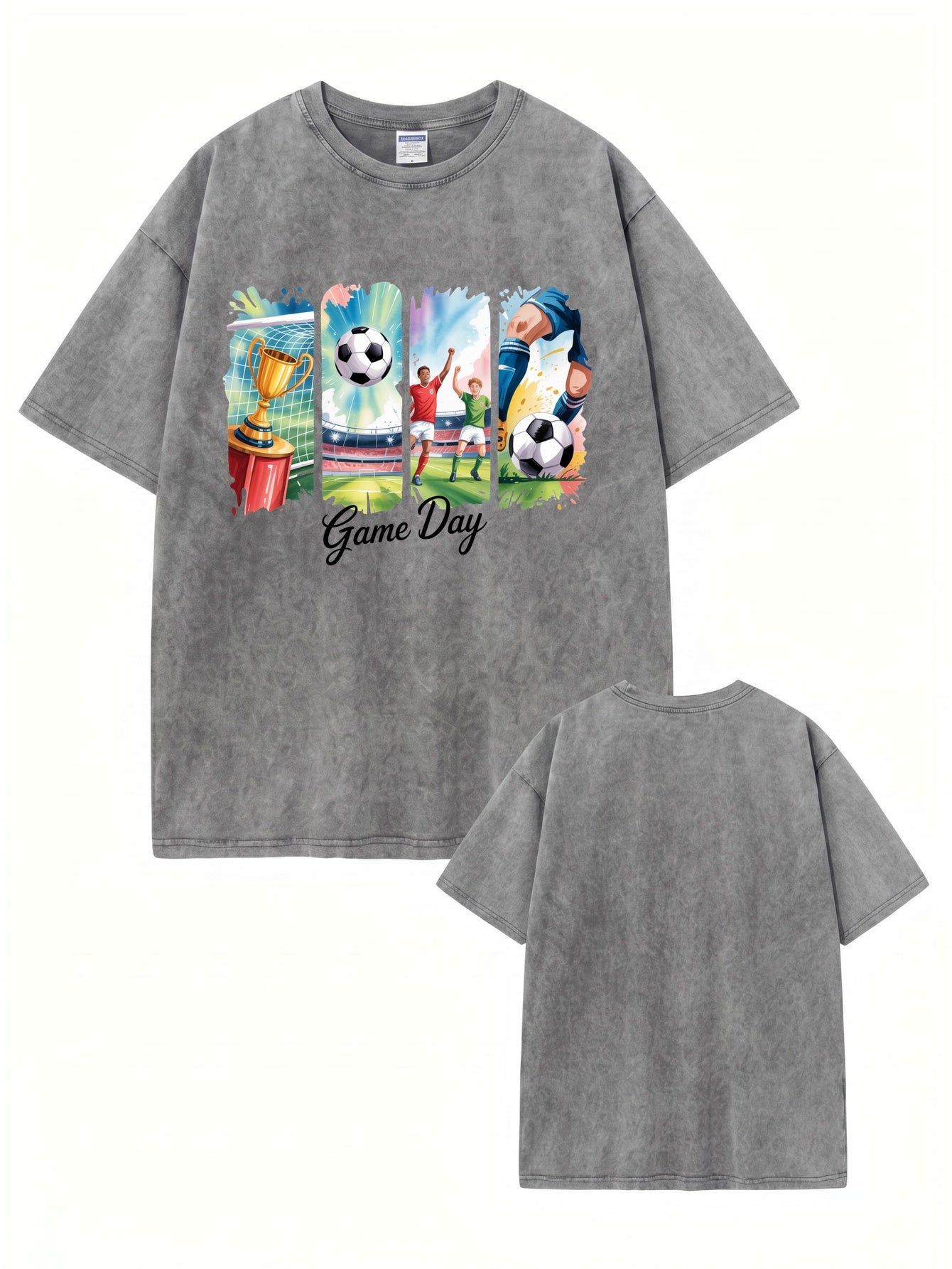 Vintage Washed Game Day Soccer Graphic T-Shirt - Heavyweight Cotton Tee