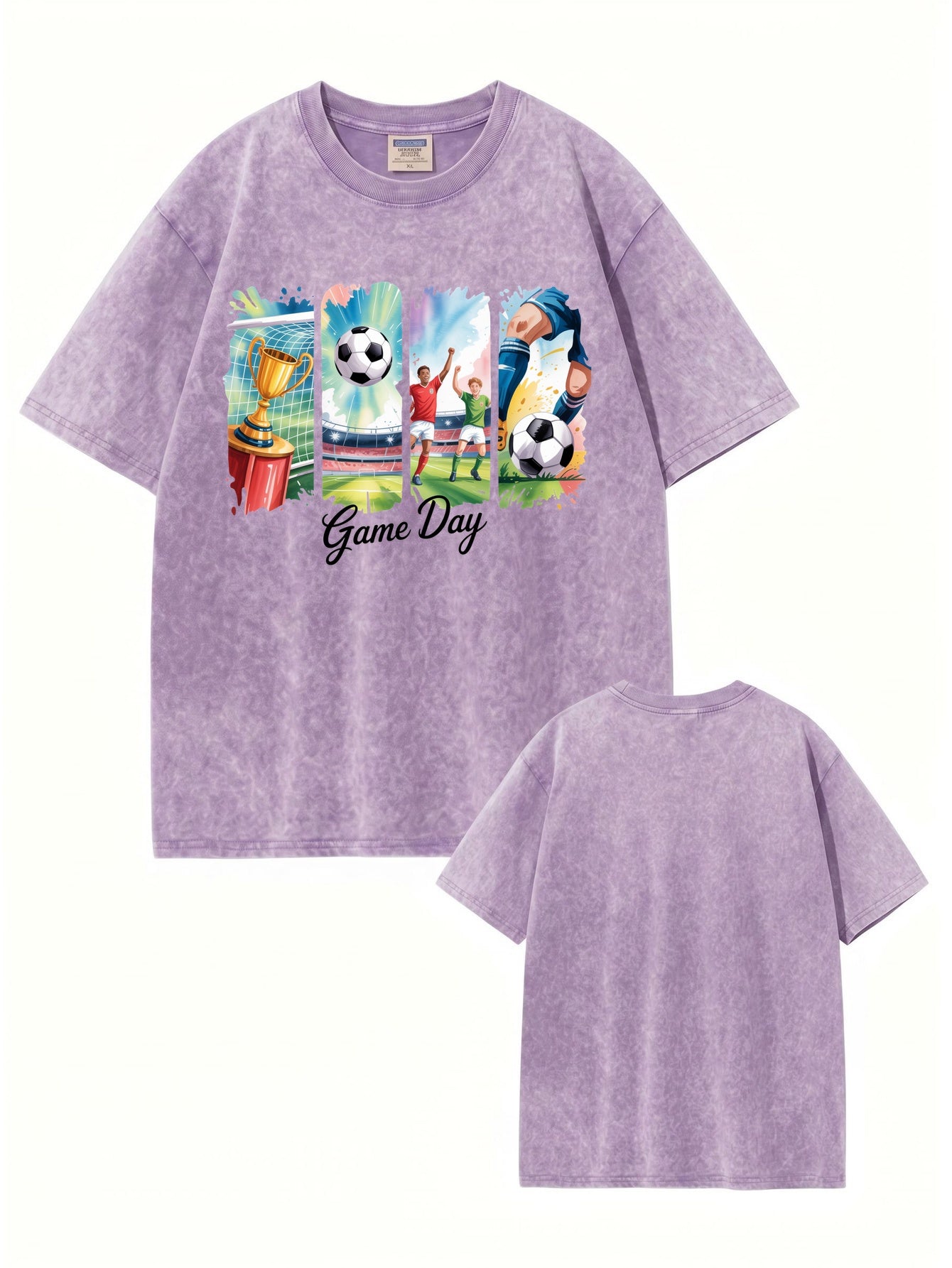 Vintage Washed Game Day Soccer Graphic T-Shirt - Heavyweight Cotton Tee