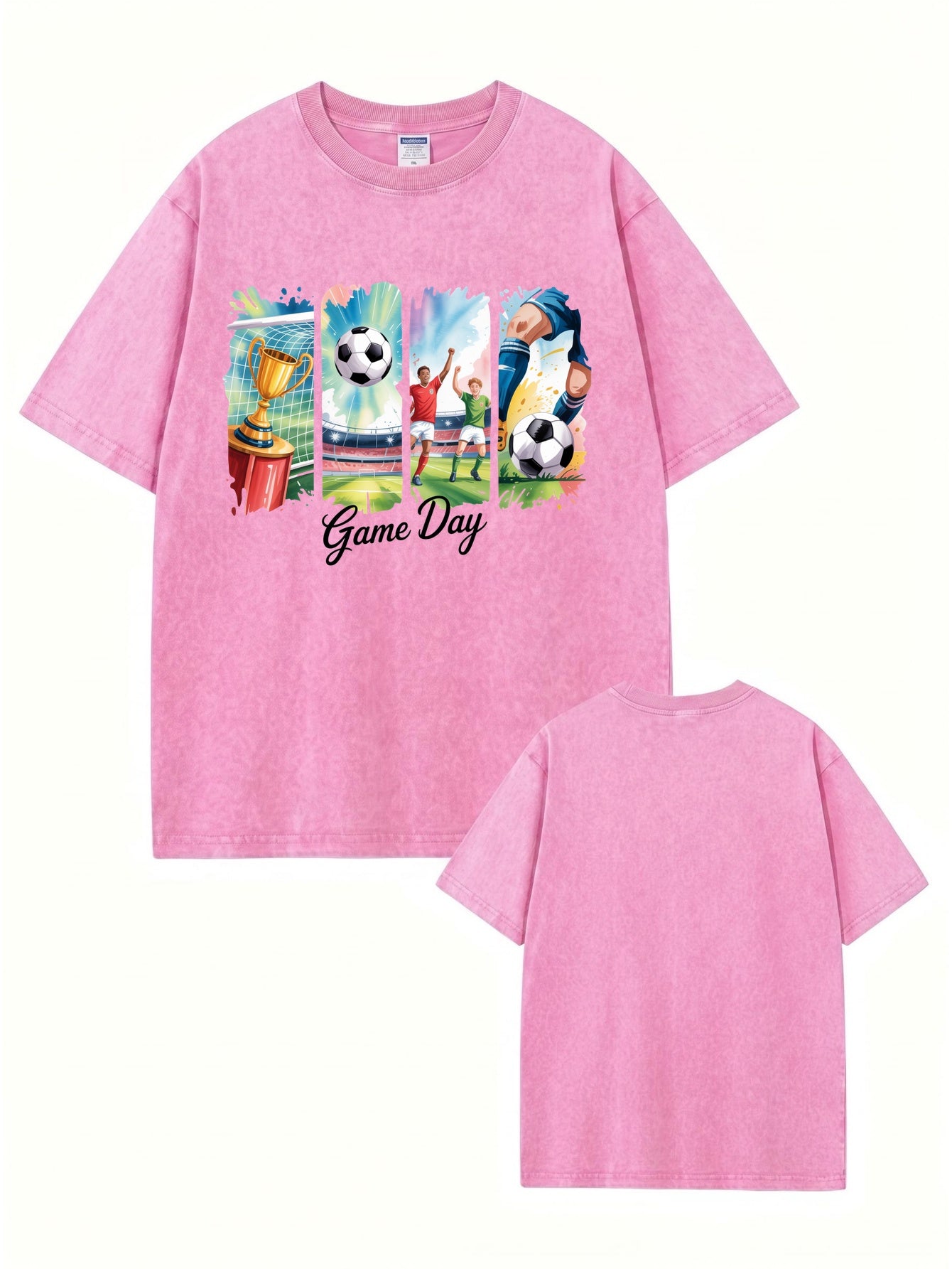 Vintage Washed Game Day Soccer Graphic T-Shirt - Heavyweight Cotton Tee