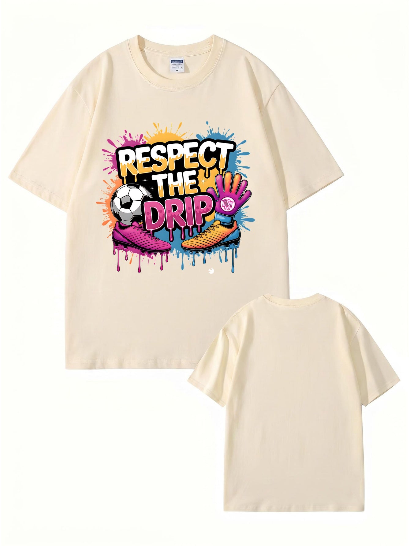 Respect The Drip Soccer Graphic Print 200gsm Heavyweight Cotton T-Shirt