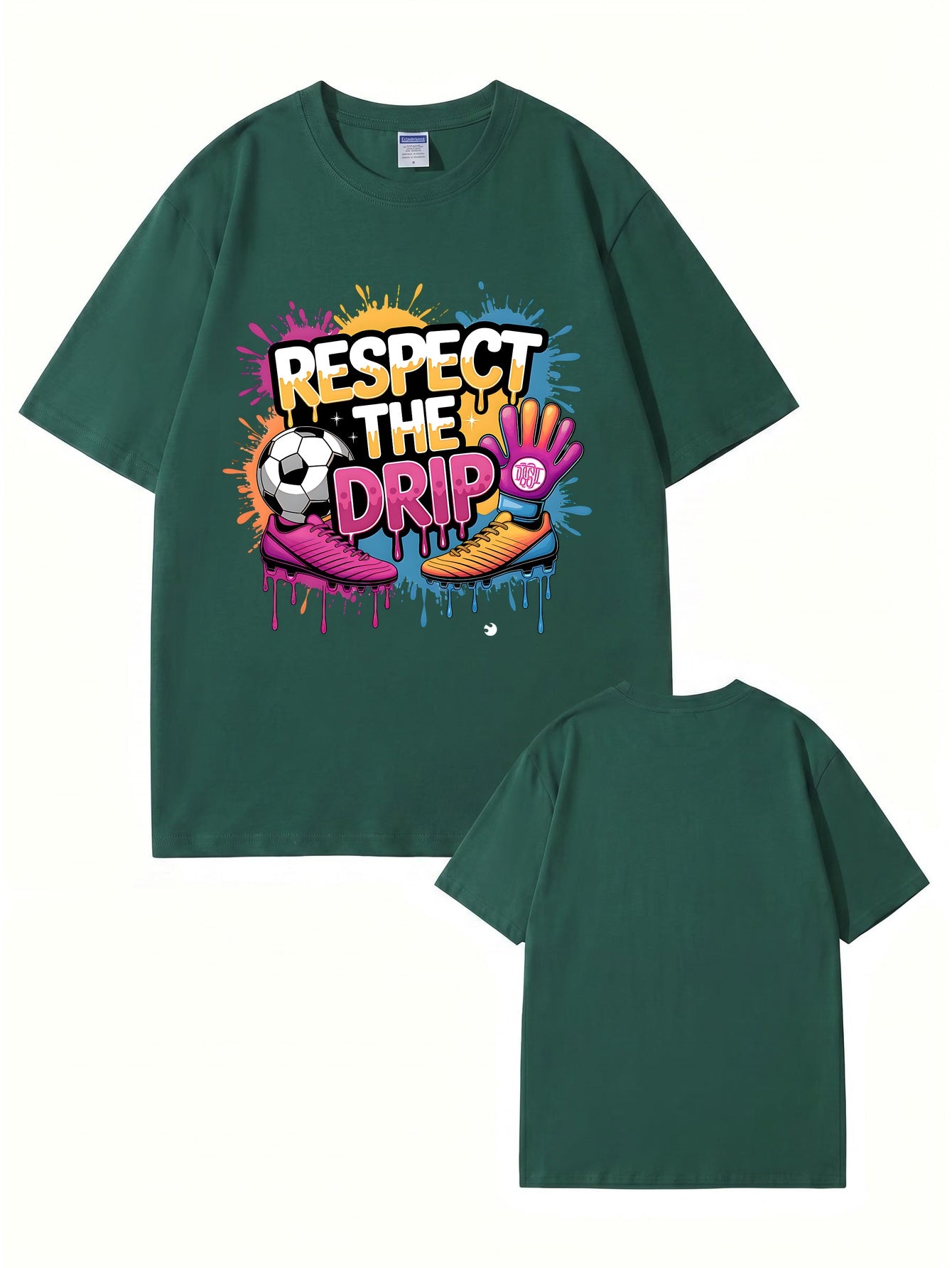 Respect The Drip Soccer Graphic Print 200gsm Heavyweight Cotton T-Shirt