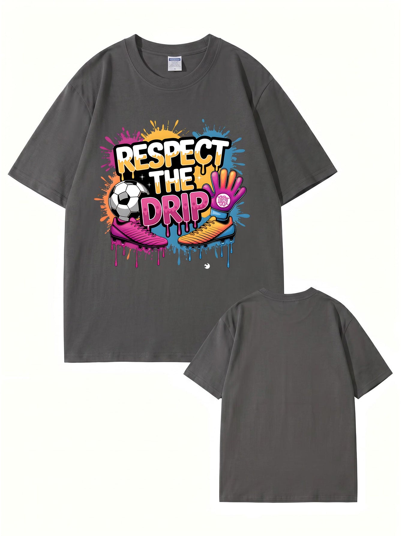 Respect The Drip Soccer Graphic Print 200gsm Heavyweight Cotton T-Shirt