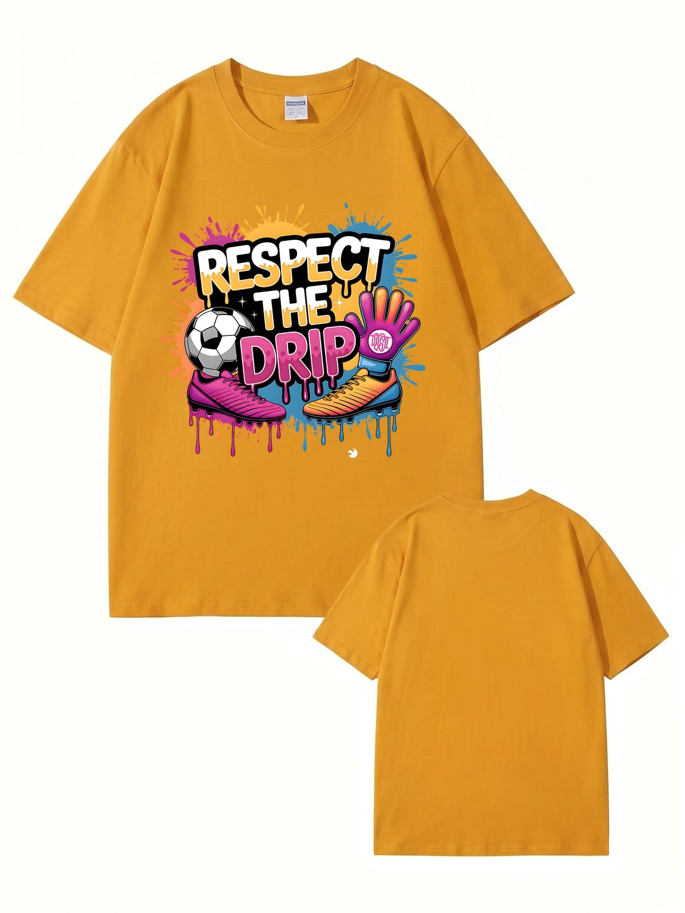 Respect The Drip Soccer Graphic Print 200gsm Heavyweight Cotton T-Shirt