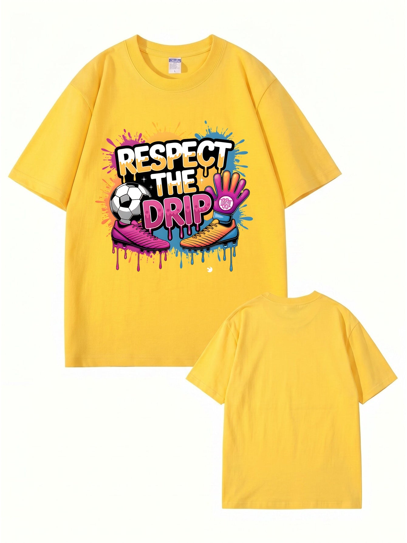 Respect The Drip Soccer Graphic Print 200gsm Heavyweight Cotton T-Shirt