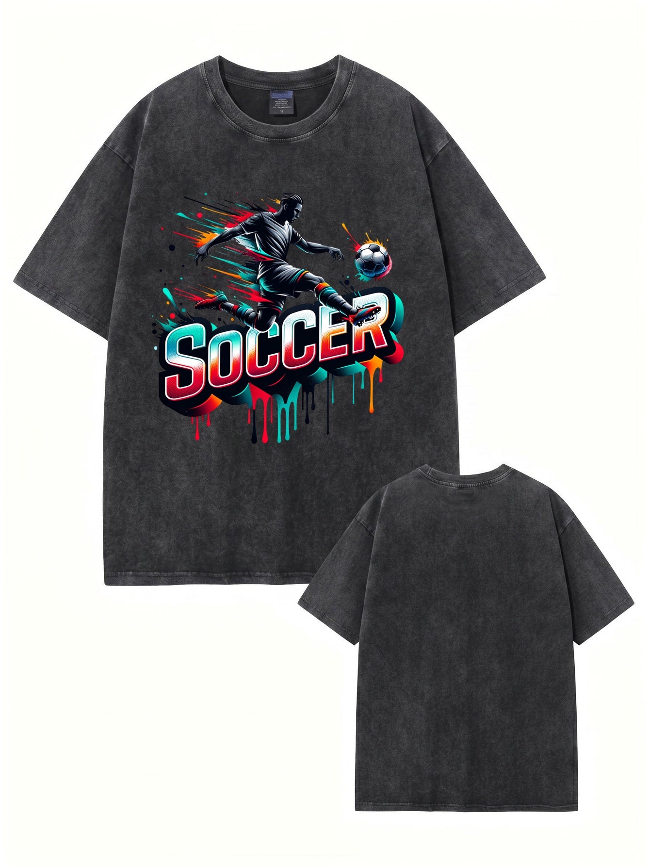 Vintage Washed Soccer Graphic Tee - Premium 300gsm Cotton Streetwear