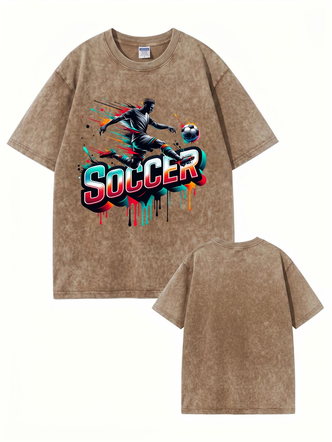 Vintage Washed Soccer Graphic Tee - Premium 300gsm Cotton Streetwear