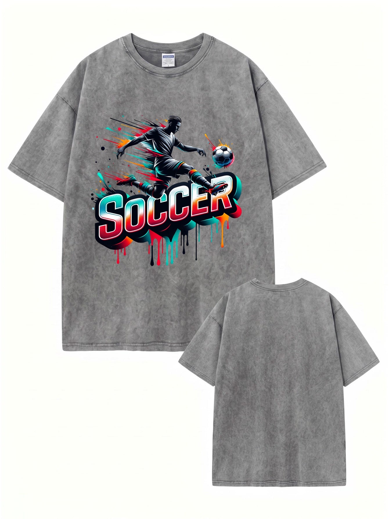 Vintage Washed Soccer Graphic Tee - Premium 300gsm Cotton Streetwear