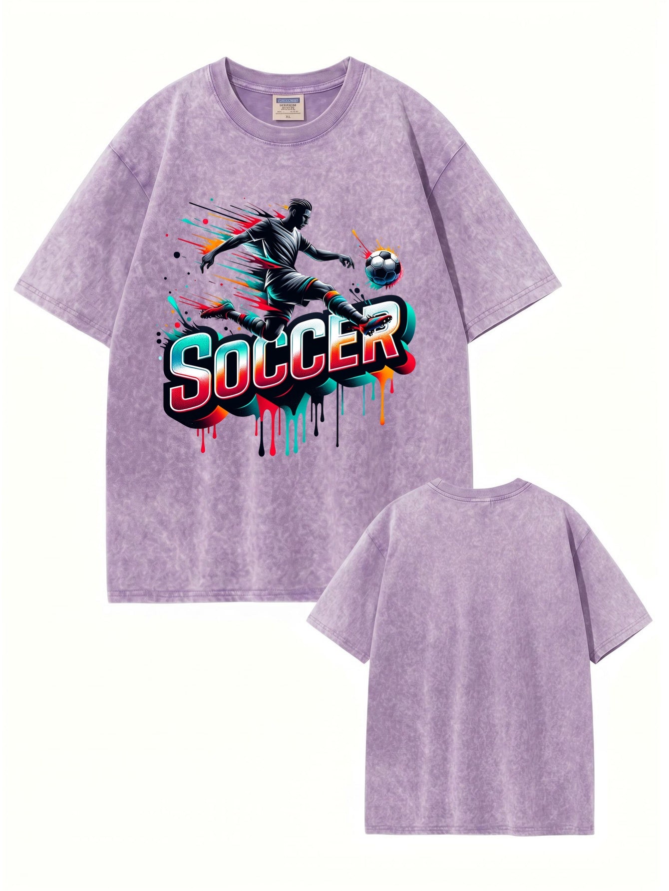Vintage Washed Soccer Graphic Tee - Premium 300gsm Cotton Streetwear