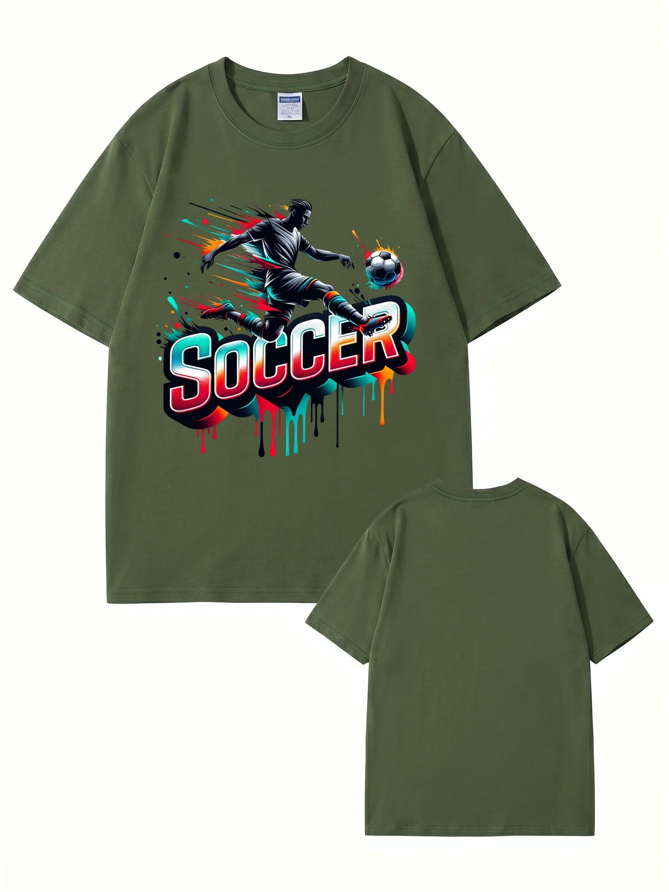 Neon Graffiti Soccer Player Graphic Print Men's 100% Cotton T-Shirt