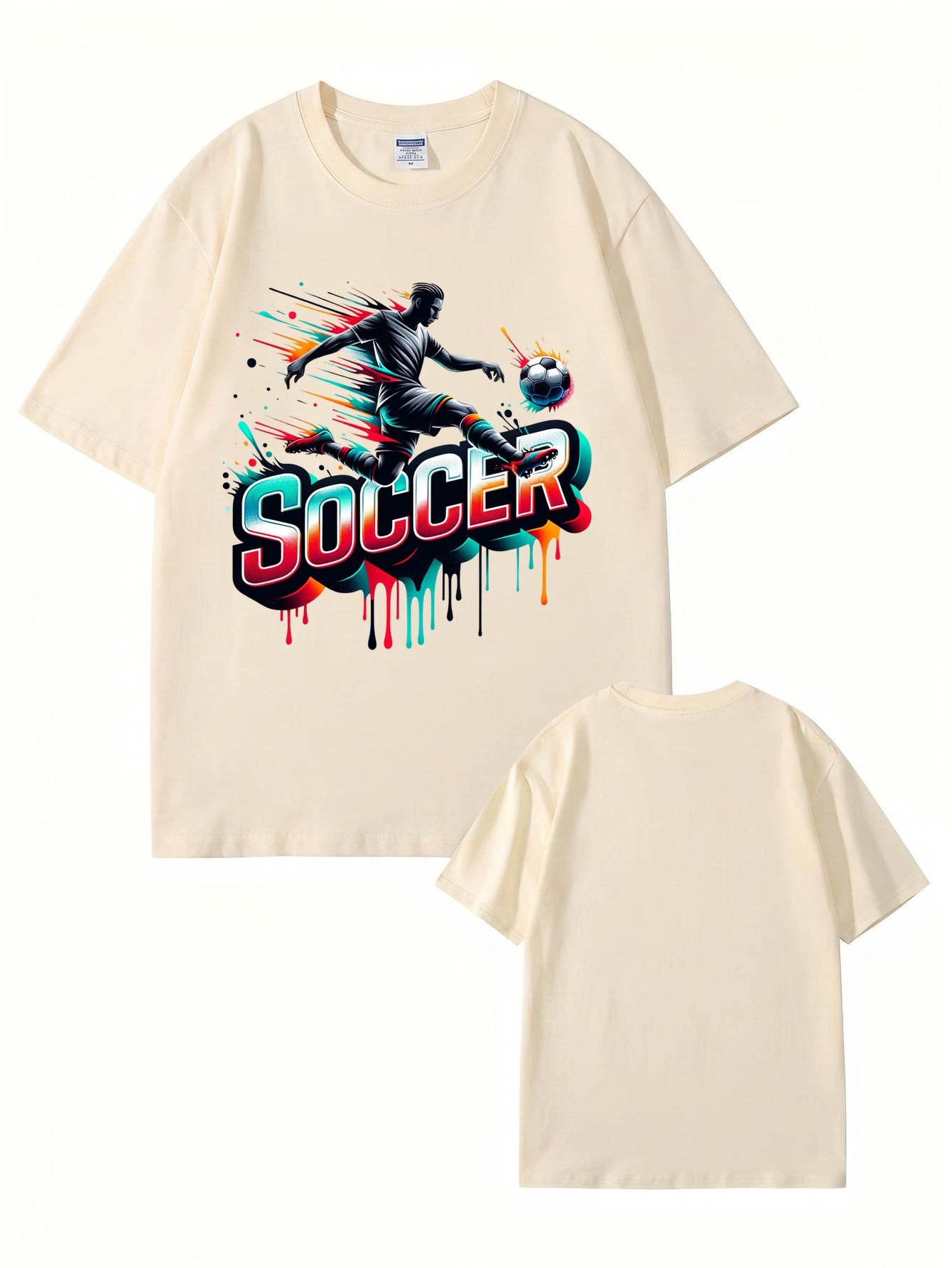 Neon Graffiti Soccer Player Graphic Print Men's 100% Cotton T-Shirt