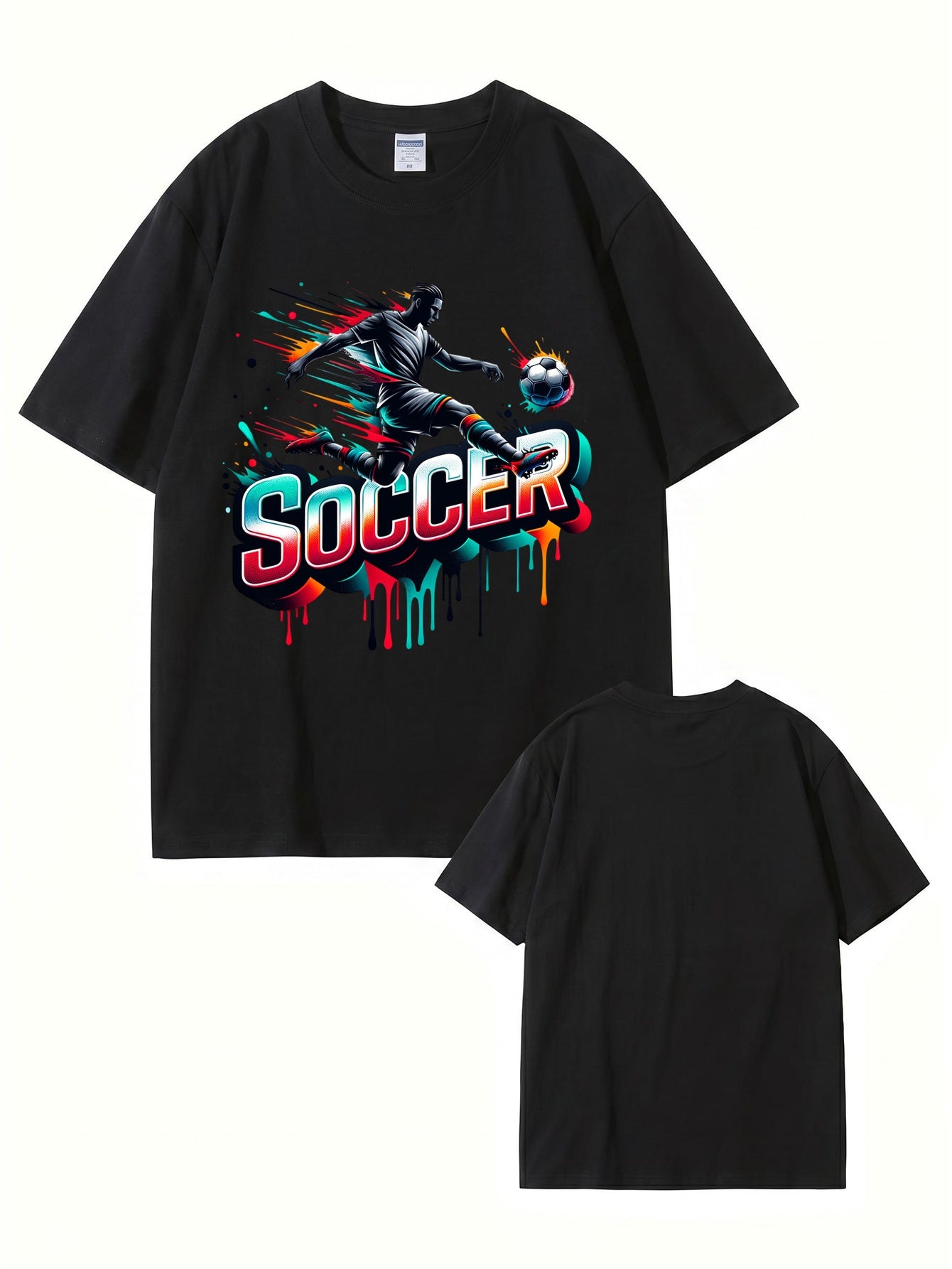 Neon Graffiti Soccer Player Graphic Print Men's 100% Cotton T-Shirt