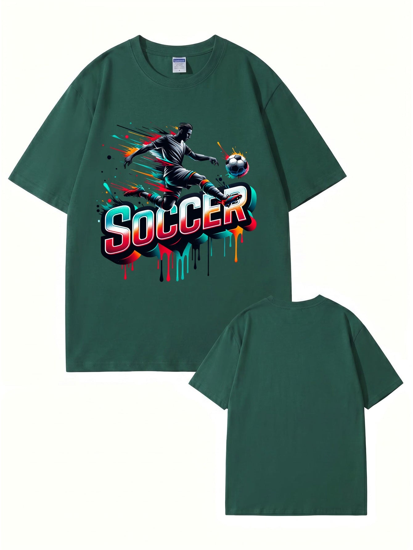 Neon Graffiti Soccer Player Graphic Print Men's 100% Cotton T-Shirt