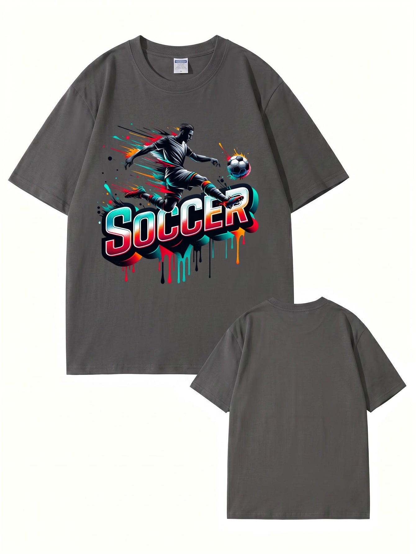 Neon Graffiti Soccer Player Graphic Print Men's 100% Cotton T-Shirt