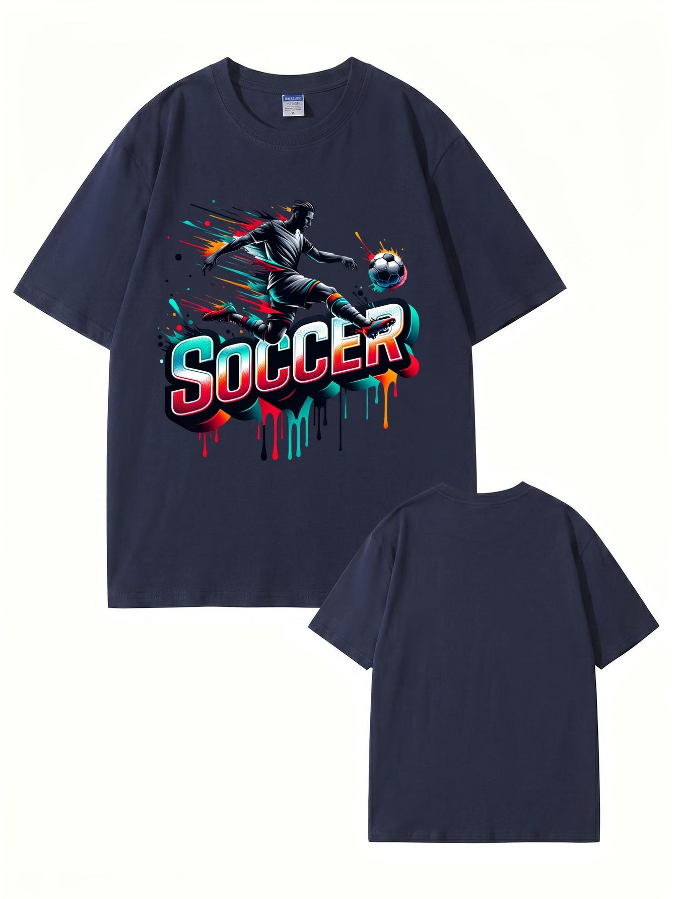 Neon Graffiti Soccer Player Graphic Print Men's 100% Cotton T-Shirt