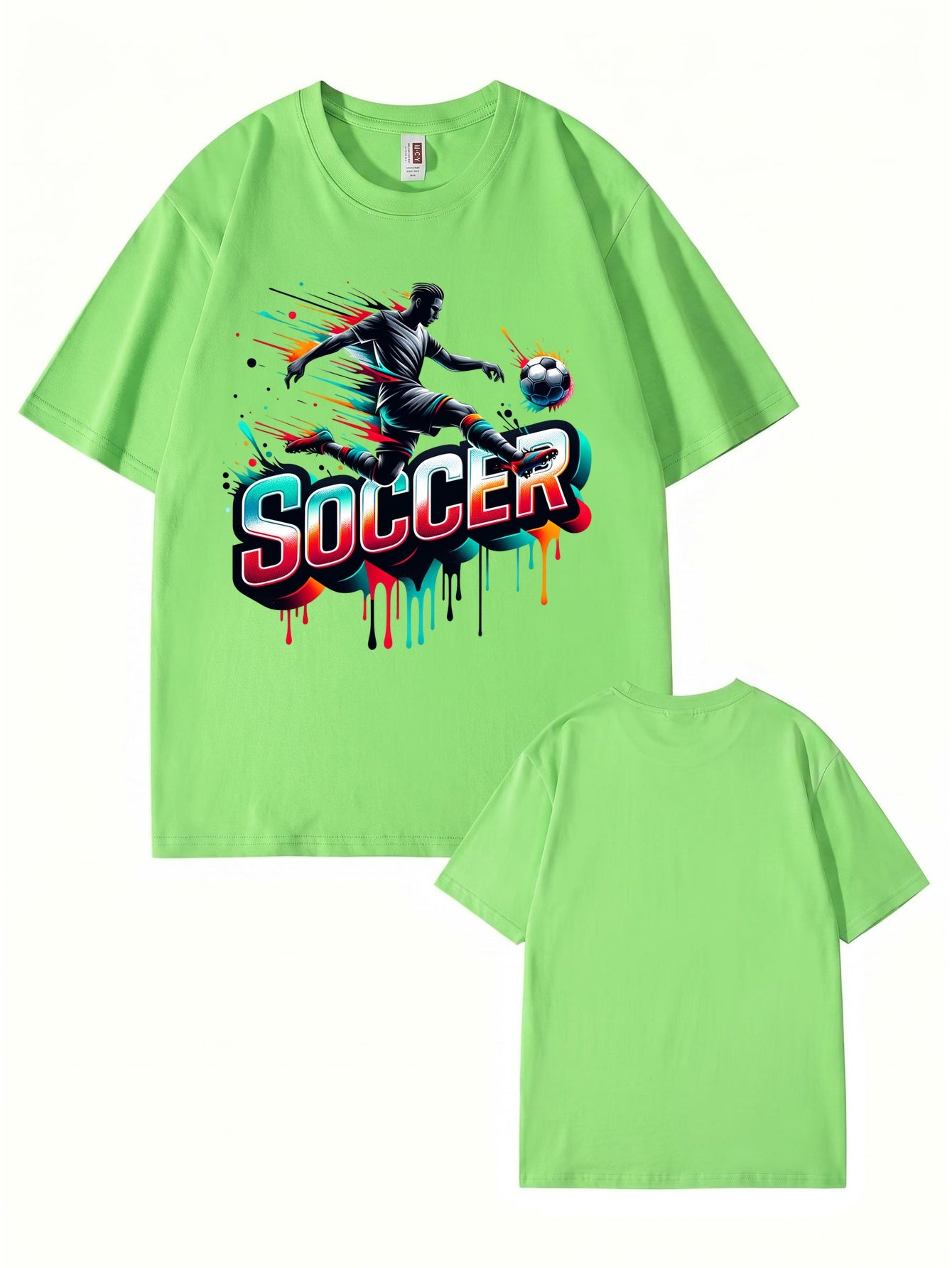Neon Graffiti Soccer Player Graphic Print Men's 100% Cotton T-Shirt