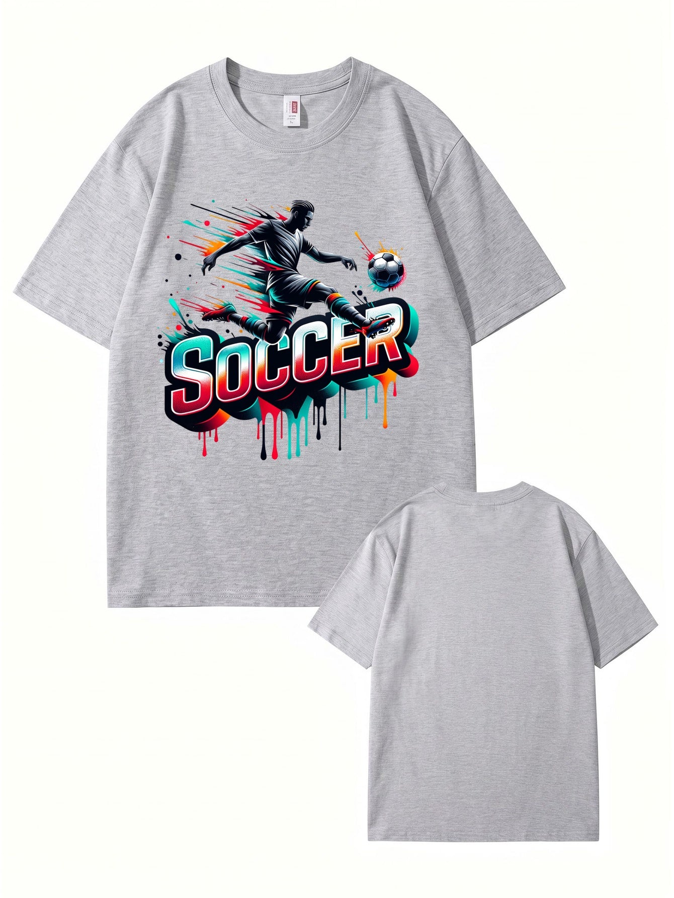 Neon Graffiti Soccer Player Graphic Print Men's 100% Cotton T-Shirt
