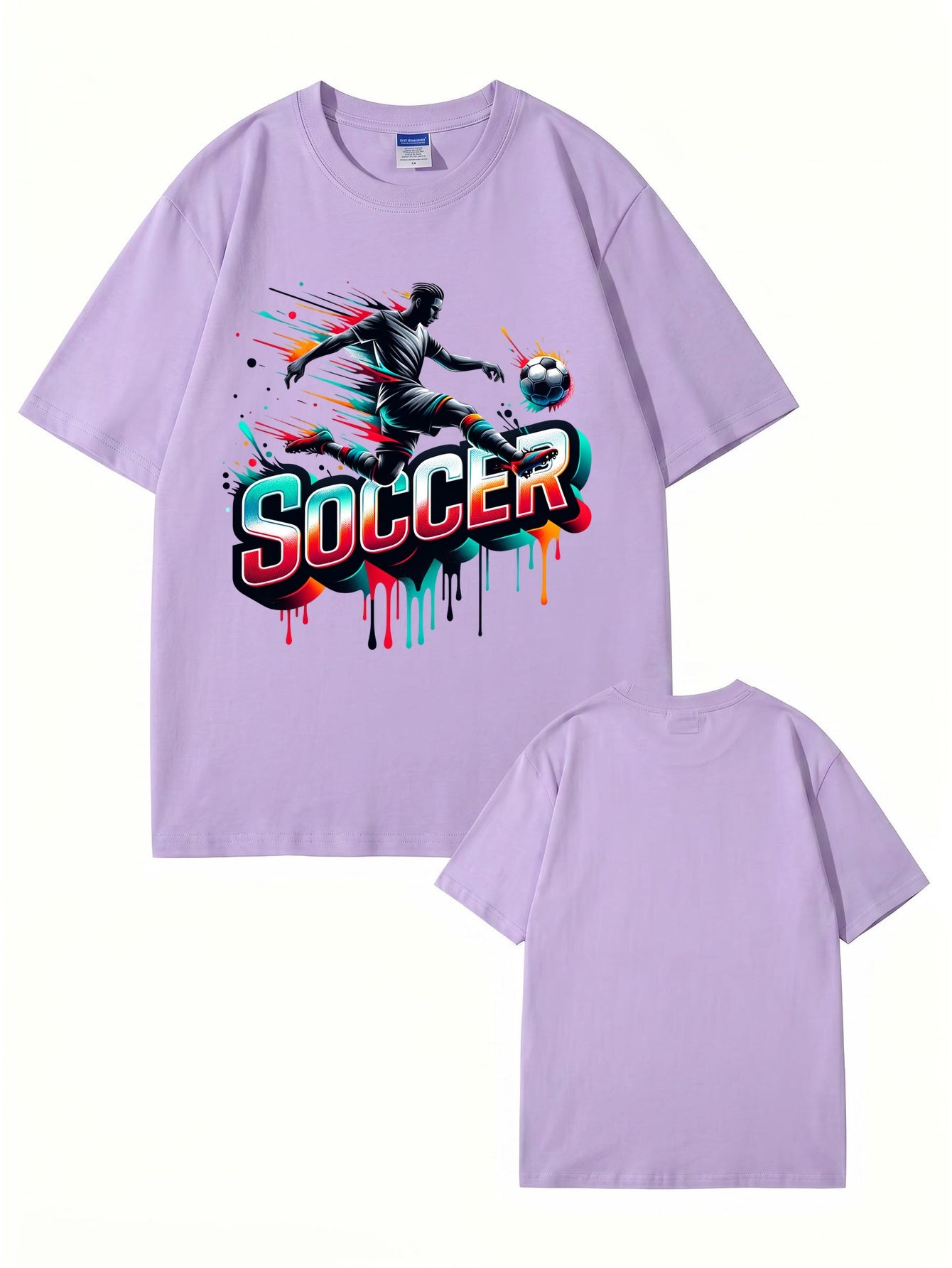 Neon Graffiti Soccer Player Graphic Print Men's 100% Cotton T-Shirt