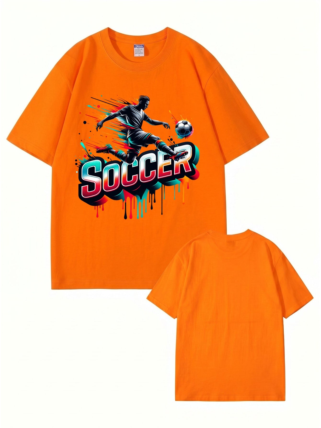 Neon Graffiti Soccer Player Graphic Print Men's 100% Cotton T-Shirt