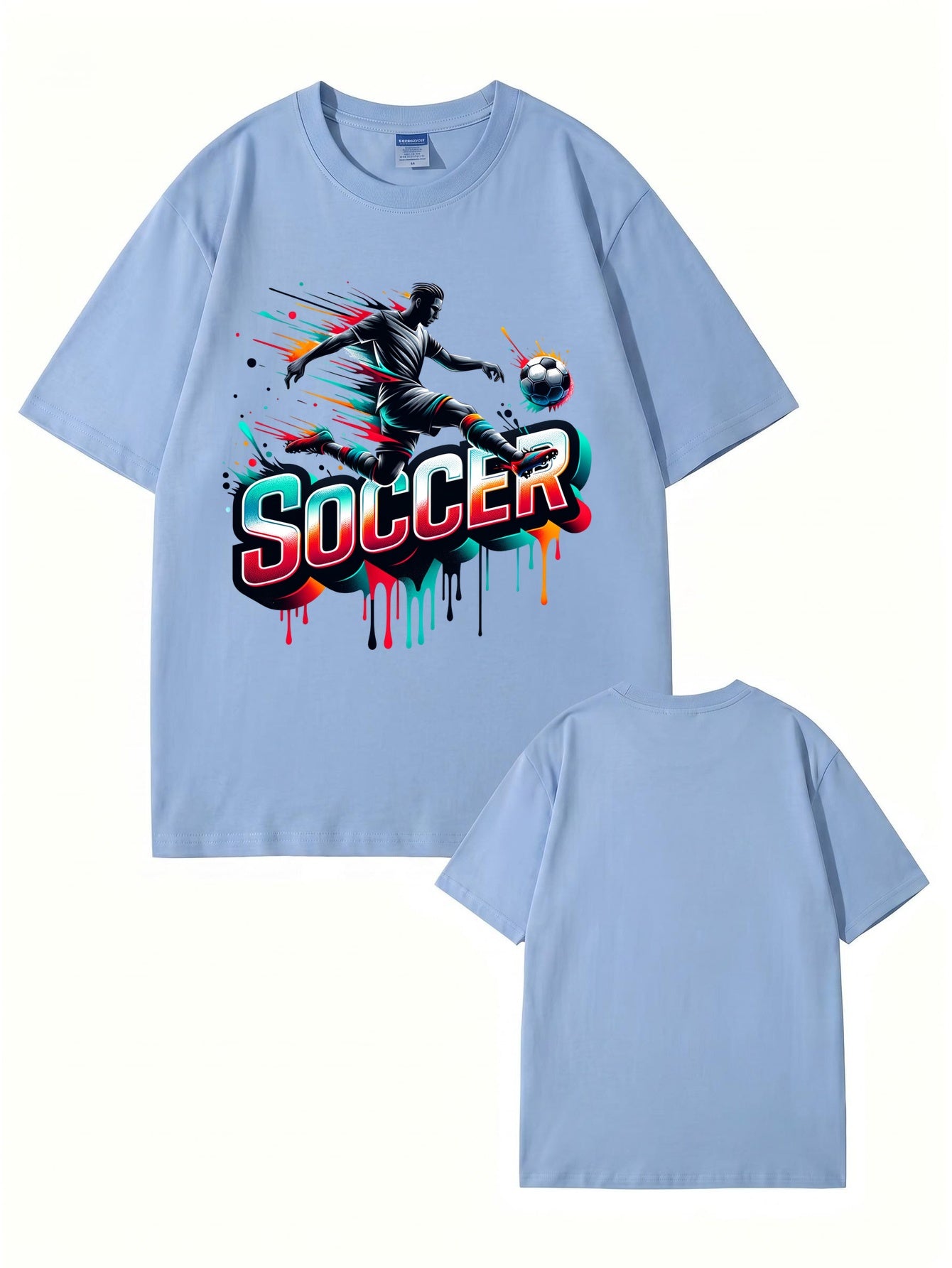 Neon Graffiti Soccer Player Graphic Print Men's 100% Cotton T-Shirt