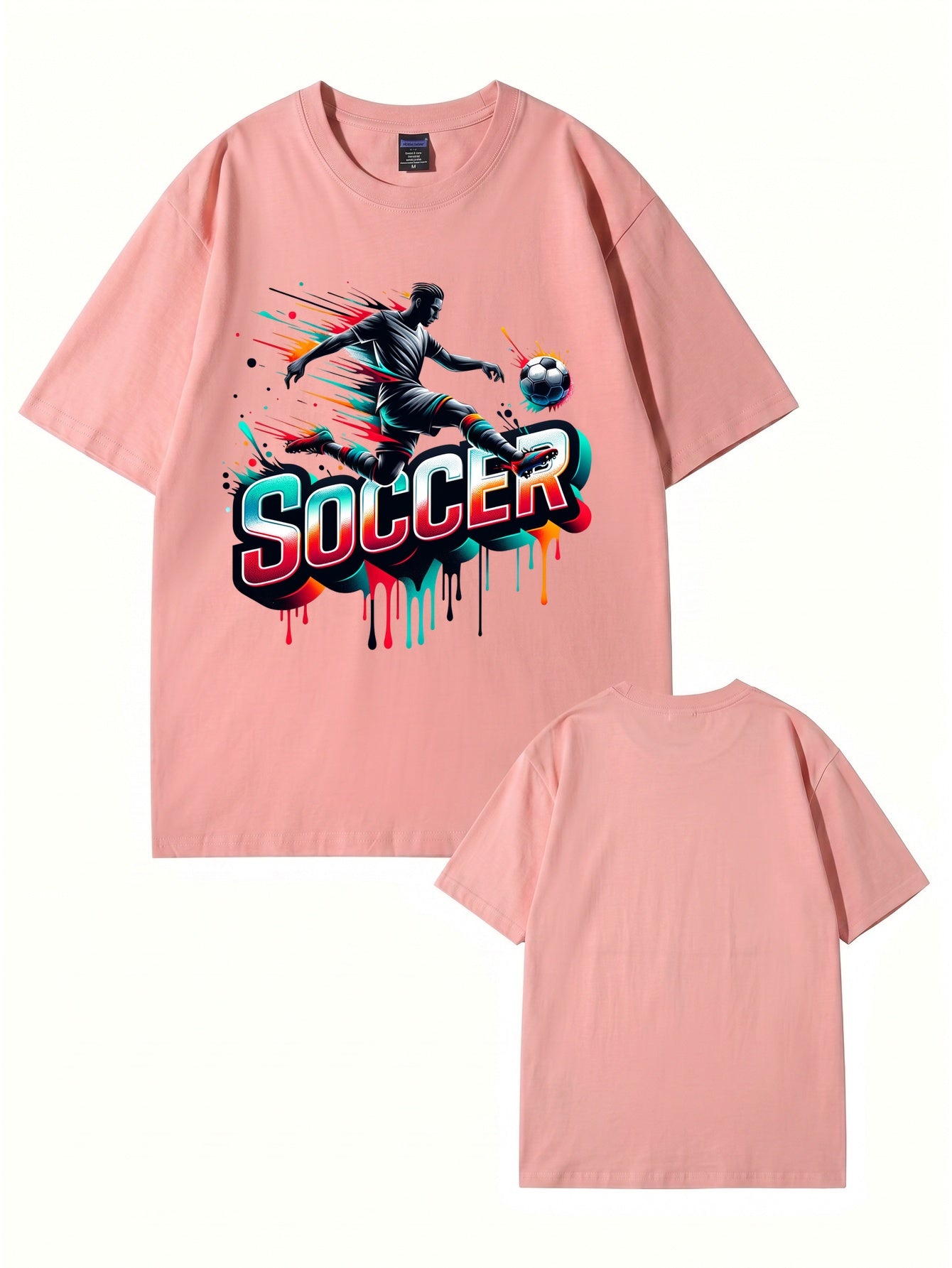 Neon Graffiti Soccer Player Graphic Print Men's 100% Cotton T-Shirt