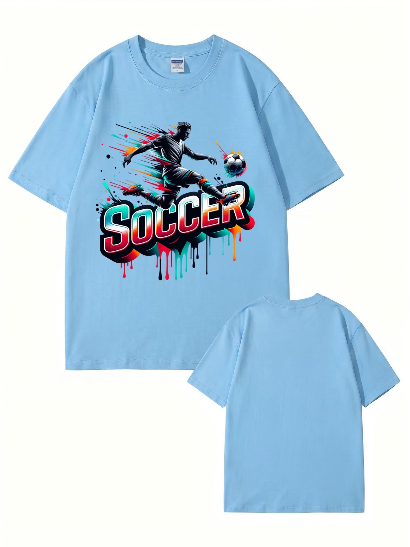 Neon Graffiti Soccer Player Graphic Print Men's 100% Cotton T-Shirt