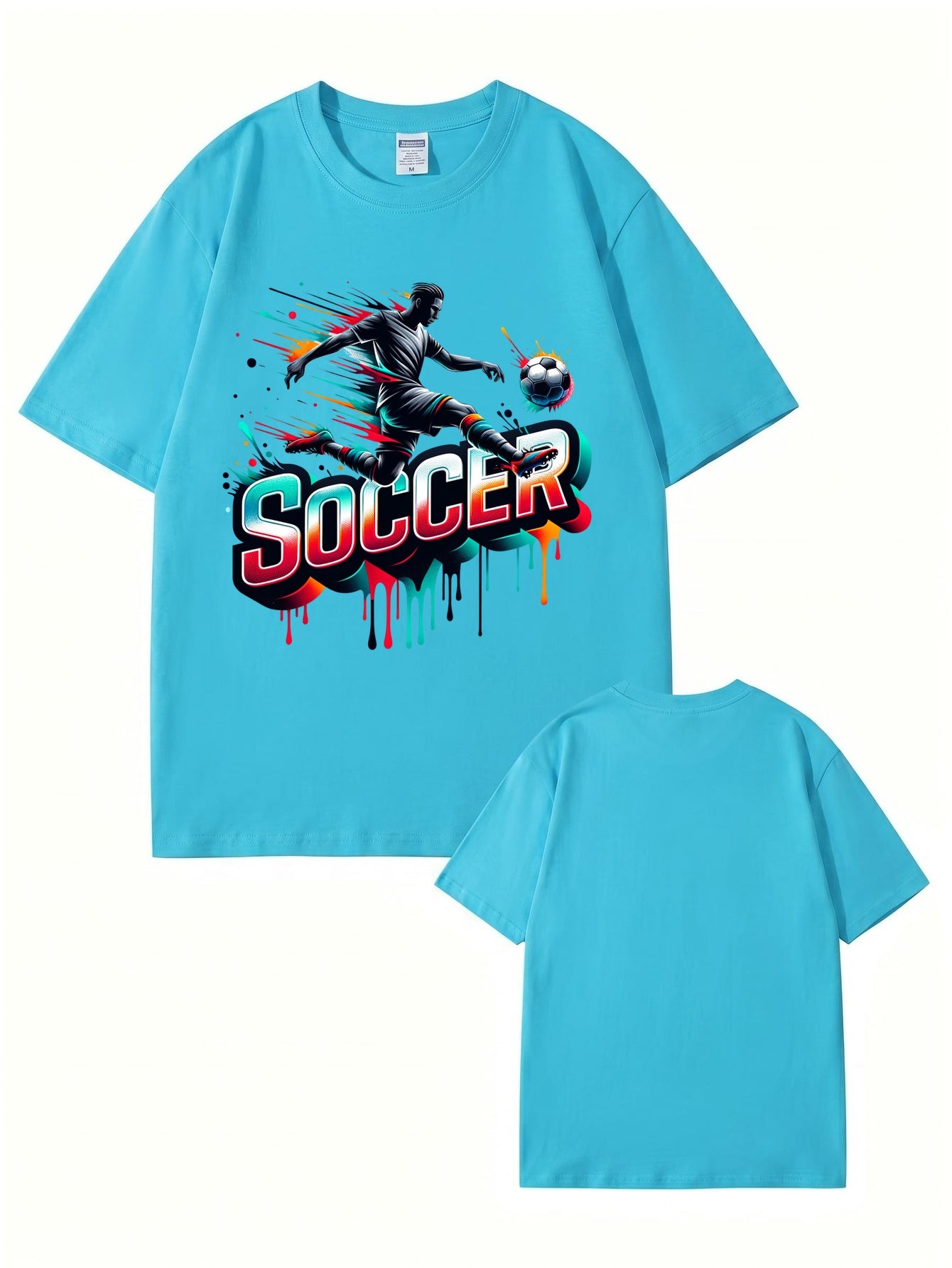 Neon Graffiti Soccer Player Graphic Print Men's 100% Cotton T-Shirt