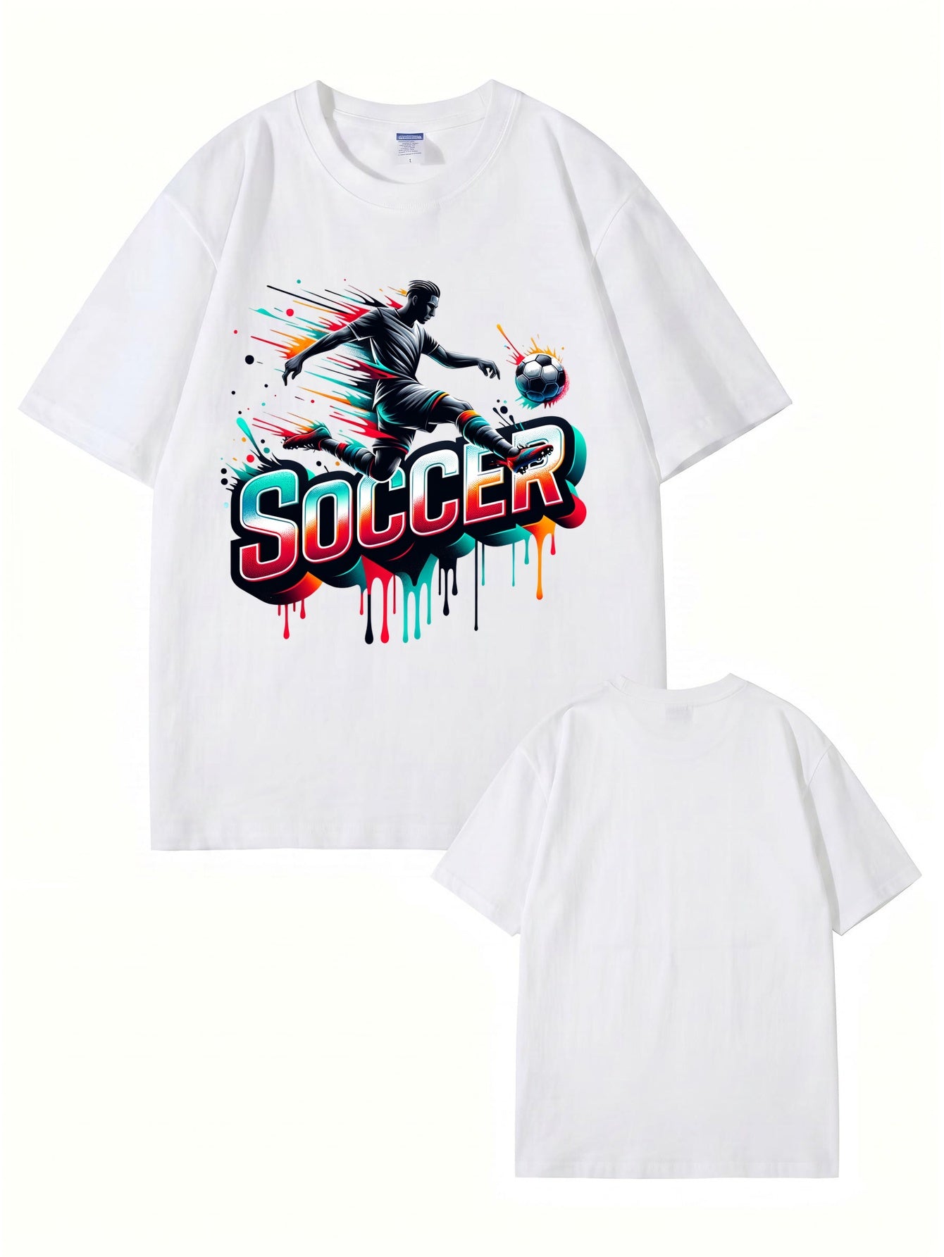 Neon Graffiti Soccer Player Graphic Print Men's 100% Cotton T-Shirt