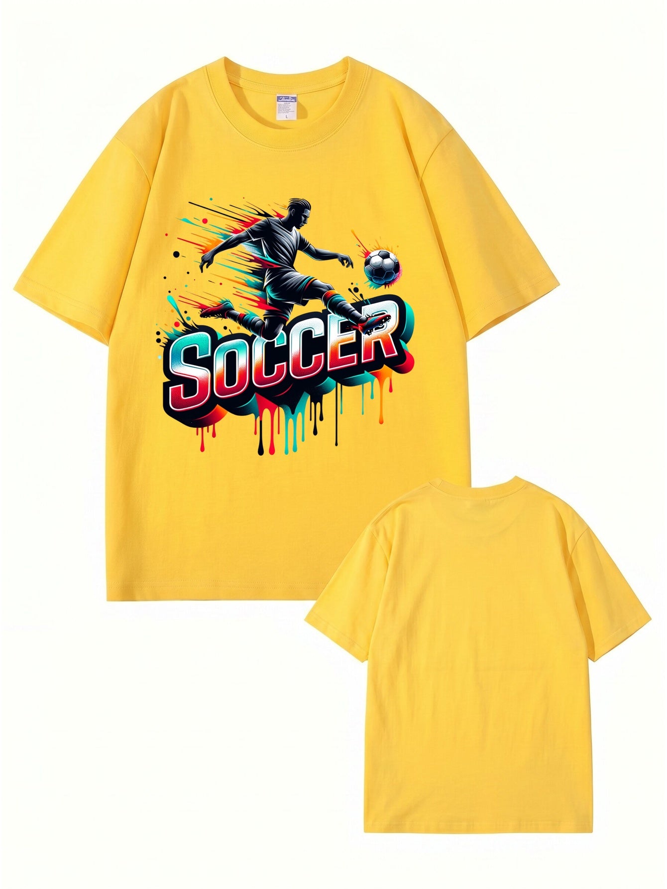 Neon Graffiti Soccer Player Graphic Print Men's 100% Cotton T-Shirt