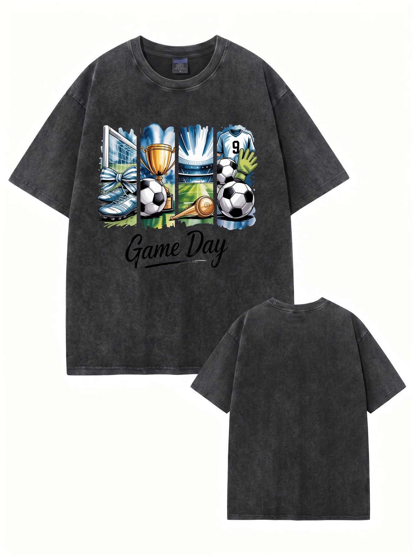 Vintage Washed Game Day Soccer Graphic T-Shirt - Heavyweight Cotton Tee