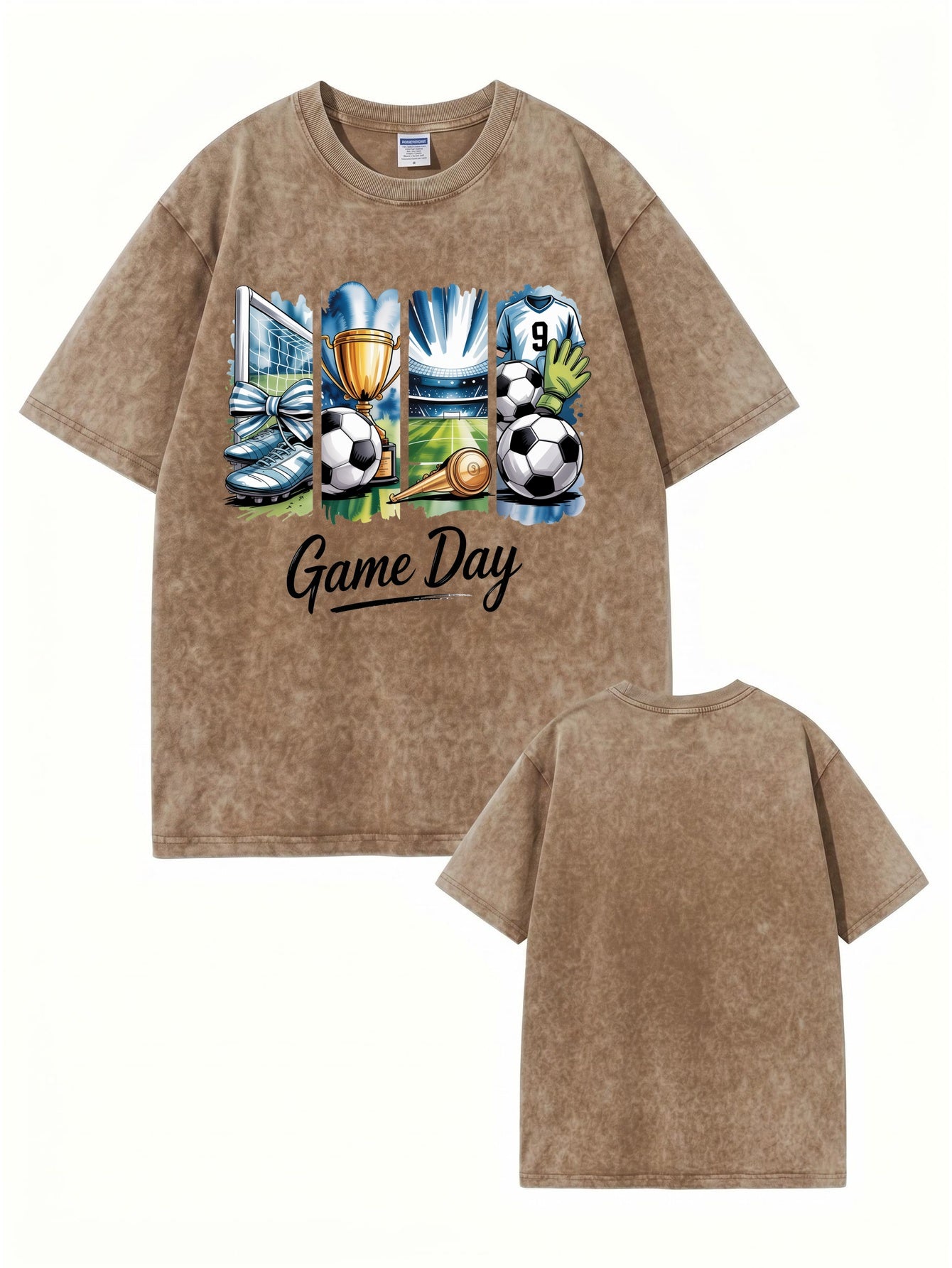 Vintage Washed Game Day Soccer Graphic T-Shirt - Heavyweight Cotton Tee