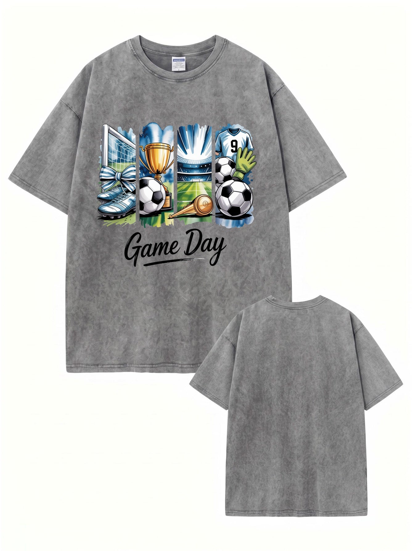 Vintage Washed Game Day Soccer Graphic T-Shirt - Heavyweight Cotton Tee