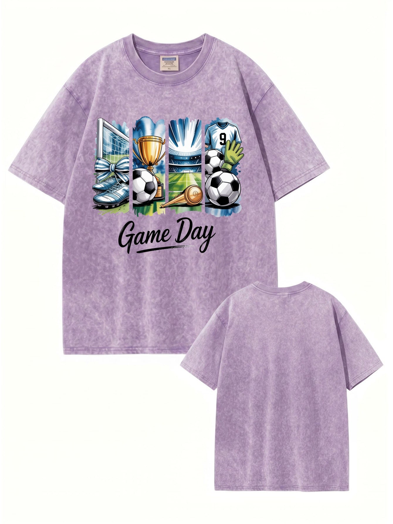 Vintage Washed Game Day Soccer Graphic T-Shirt - Heavyweight Cotton Tee