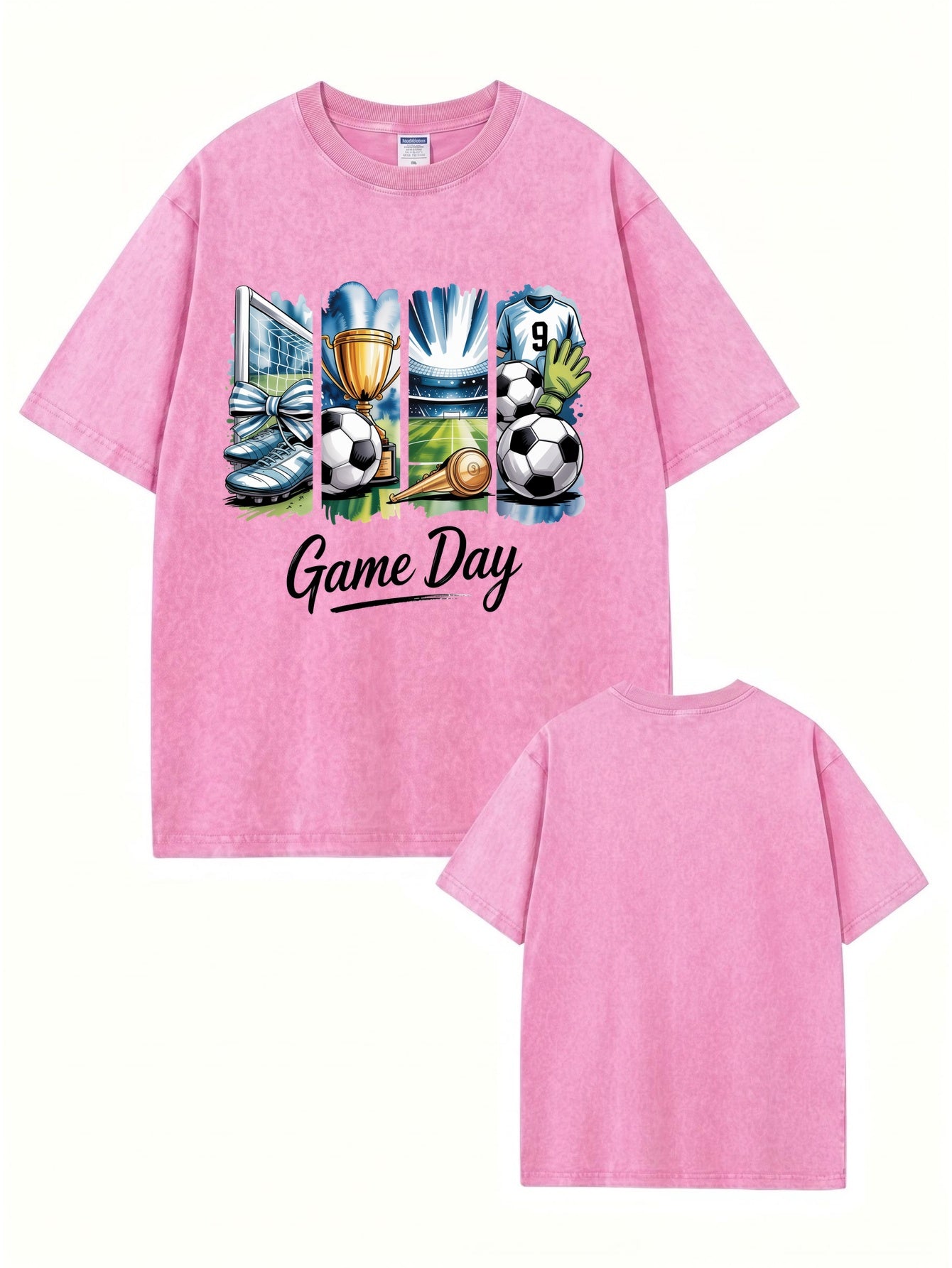 Vintage Washed Game Day Soccer Graphic T-Shirt - Heavyweight Cotton Tee