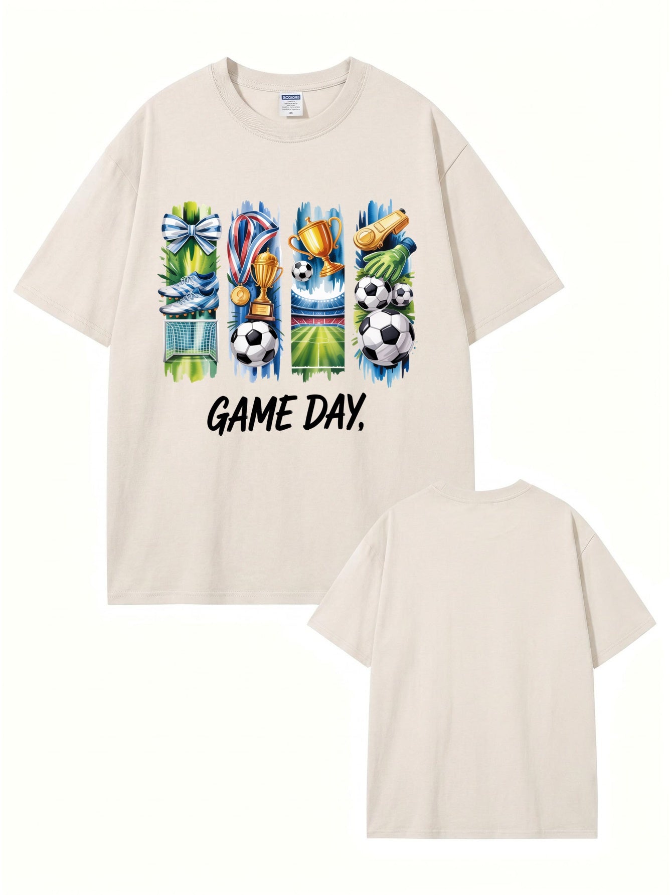 Vintage Washed Soccer Game Day Graphic T-Shirt - Premium 300gsm Cotton