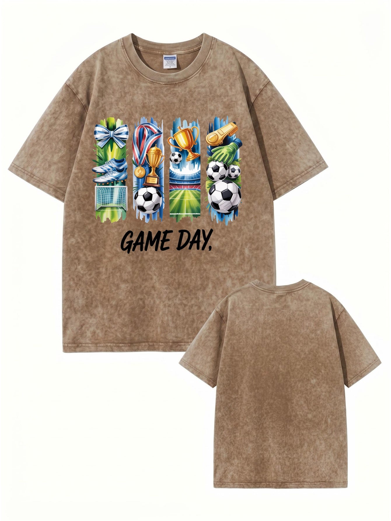 Vintage Washed Soccer Game Day Graphic T-Shirt - Premium 300gsm Cotton