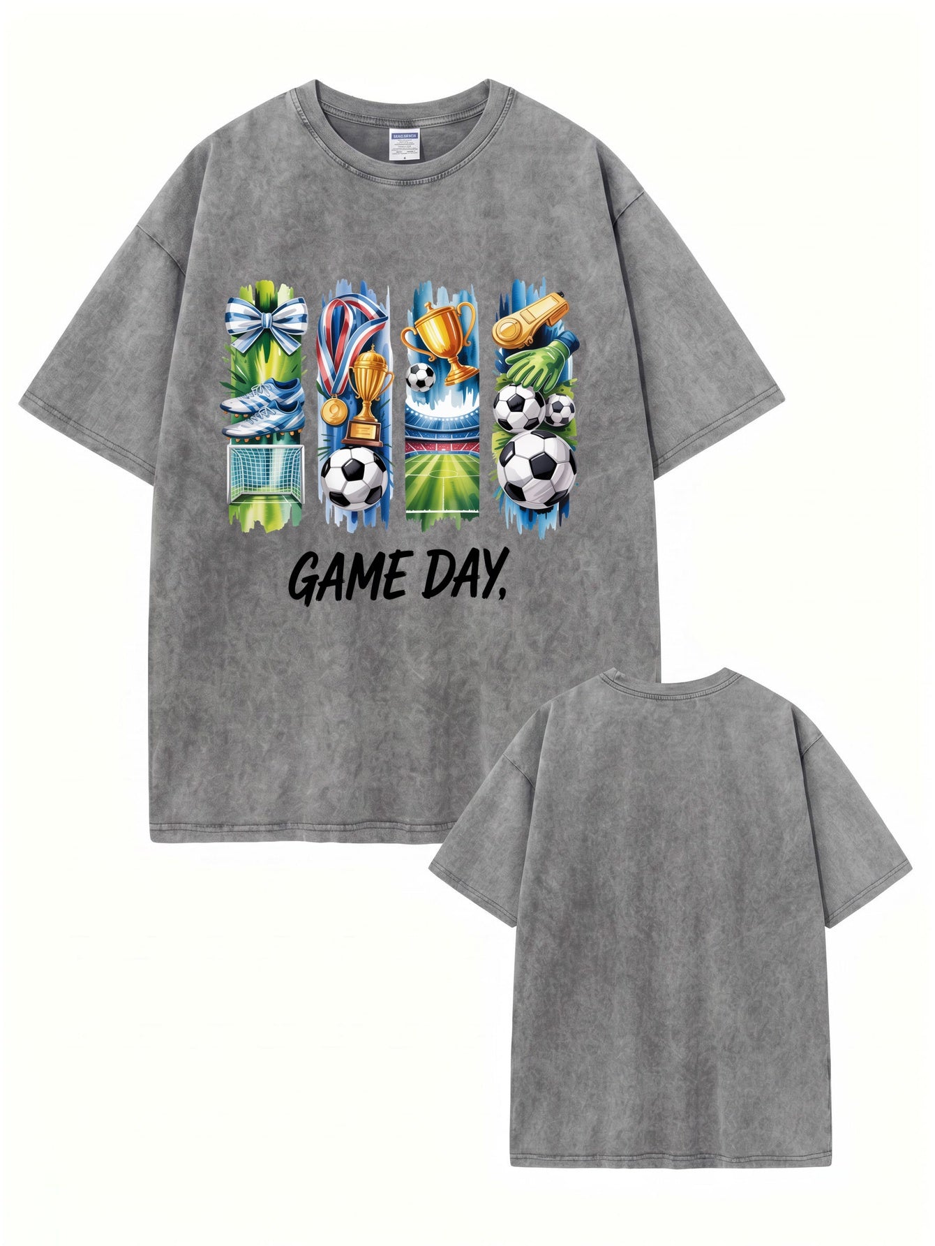Vintage Washed Soccer Game Day Graphic T-Shirt - Premium 300gsm Cotton