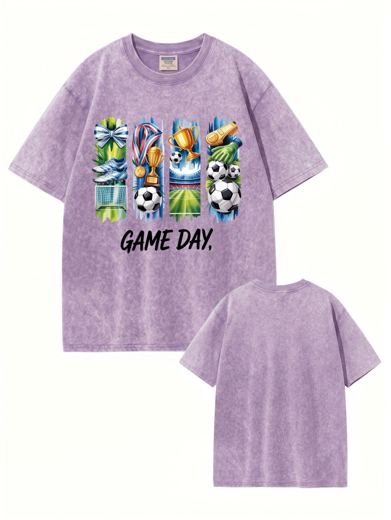 Vintage Washed Soccer Game Day Graphic T-Shirt - Premium 300gsm Cotton