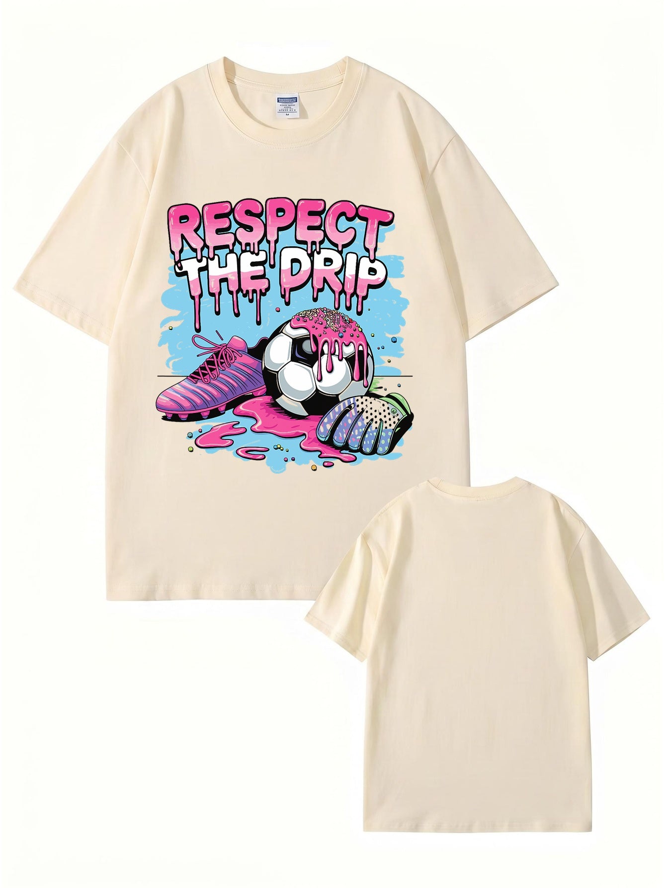 Respect The Drip Soccer Graphic Print Cotton T-Shirt