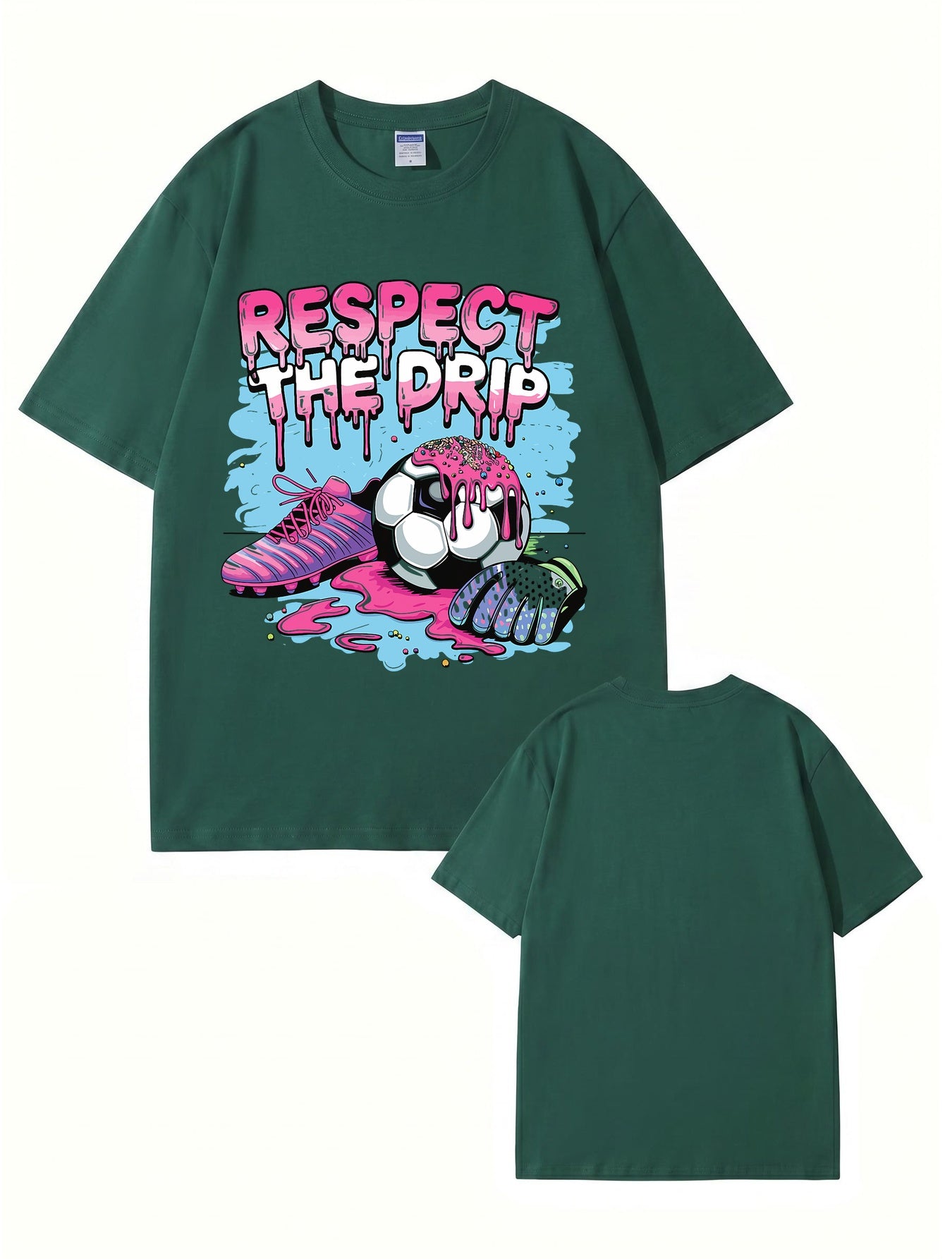Respect The Drip Soccer Graphic Print Cotton T-Shirt