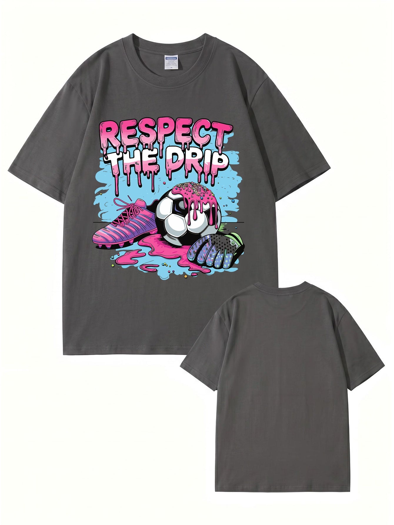 Respect The Drip Soccer Graphic Print Cotton T-Shirt