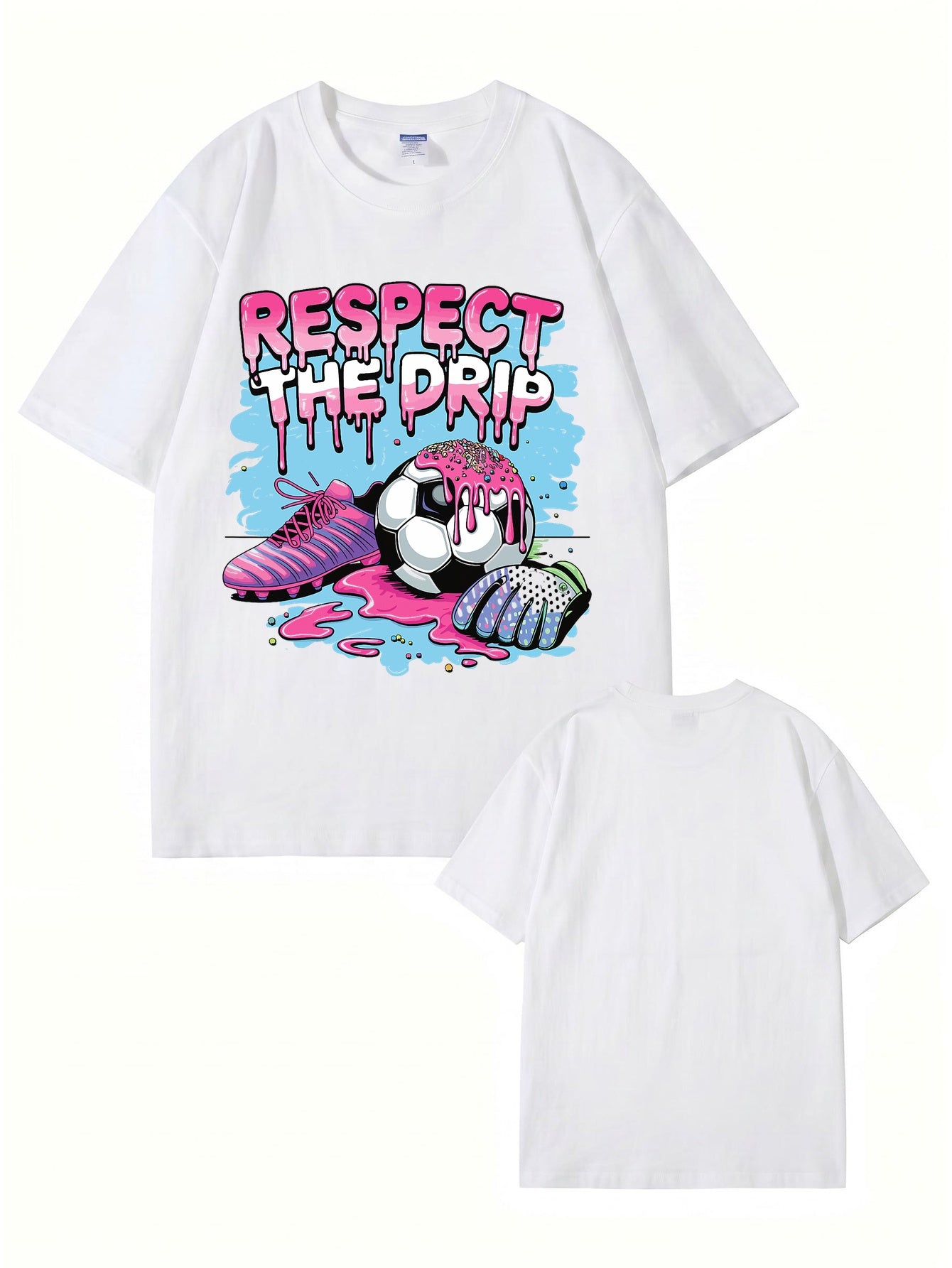 Respect The Drip Soccer Graphic Print Cotton T-Shirt