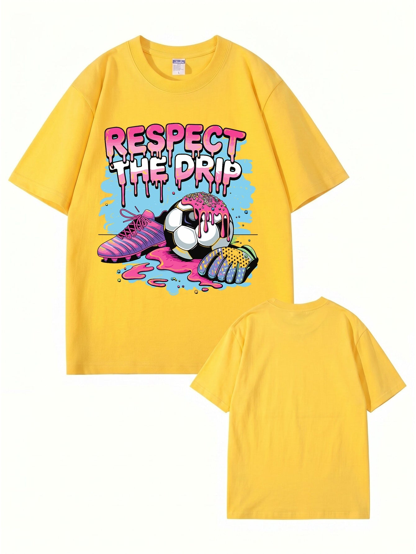 Respect The Drip Soccer Graphic Print Cotton T-Shirt
