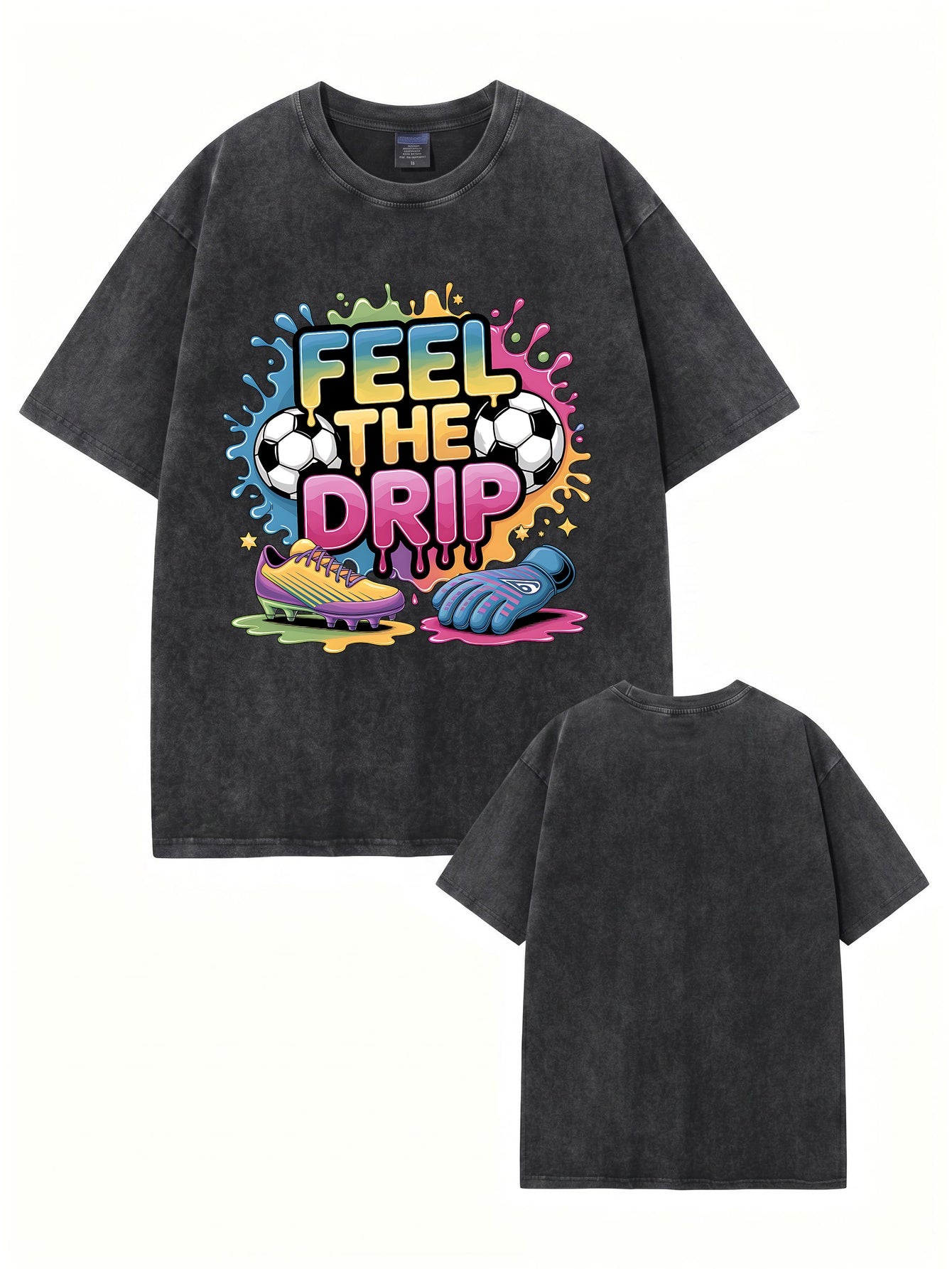 Vintage Washed Soccer 'Feel The Drip' Graphic T-Shirt