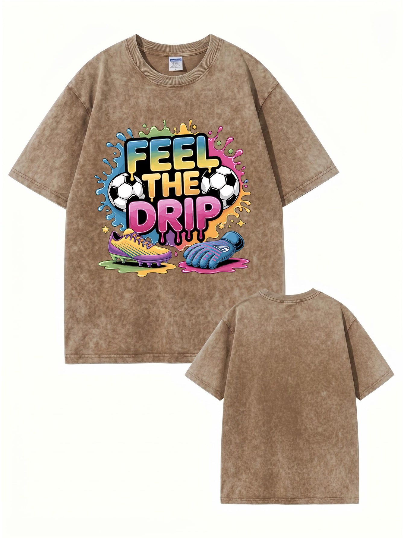 Vintage Washed Soccer 'Feel The Drip' Graphic T-Shirt